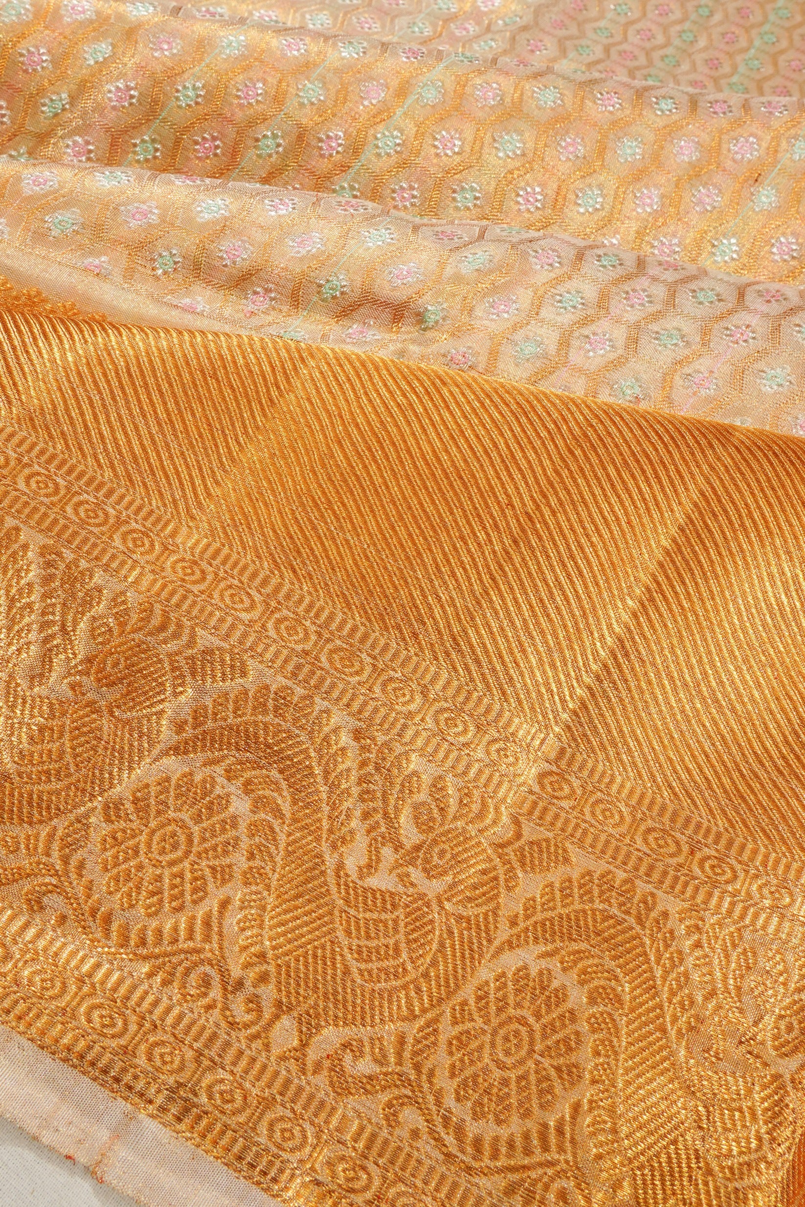 Kanchipuram Silk Tissue Brocade Gold Saree