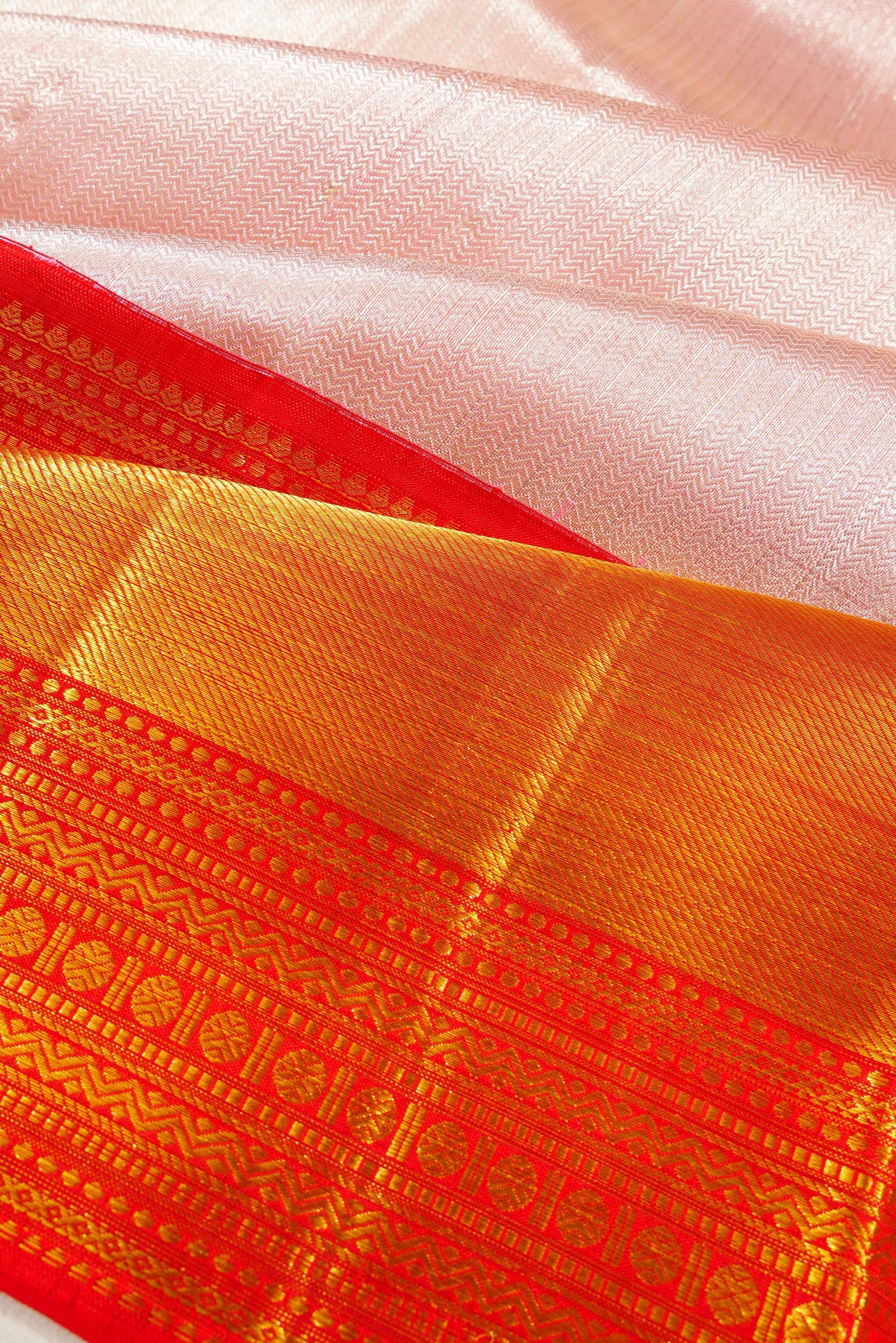 Kanchipuram Silk Tissue Brocade Peach Saree