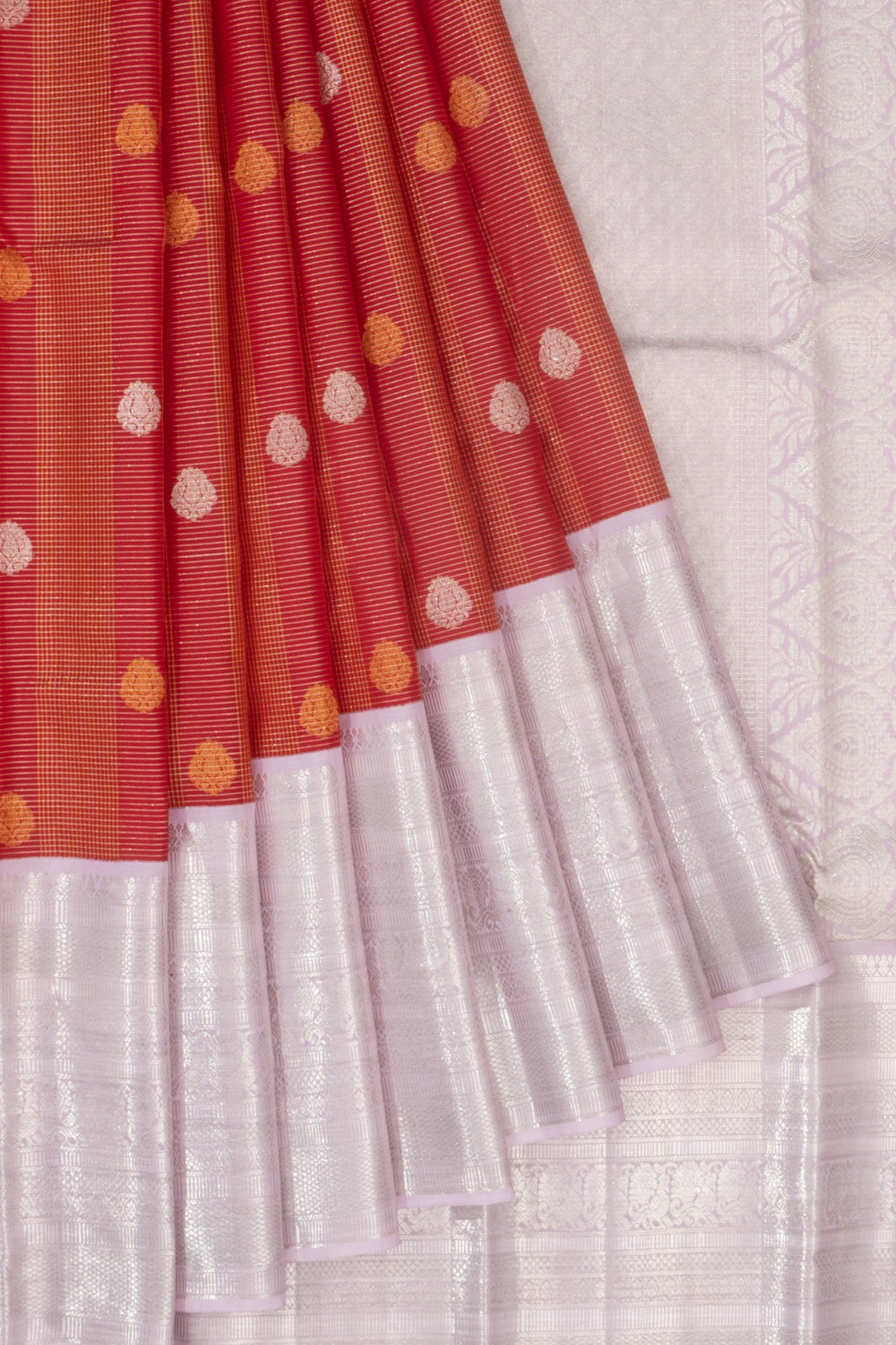 Kanchipuram Silk Checks And Butta Red Saree