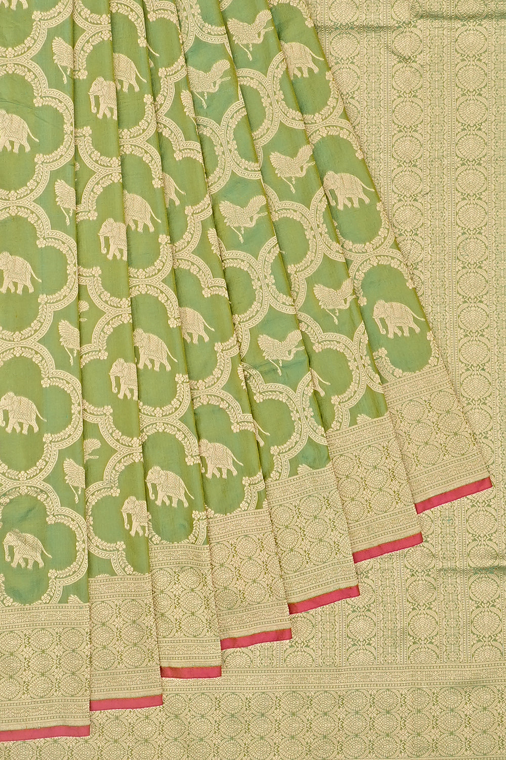 Banarasi Silk Jaal And Butta Green Saree 1215009588
