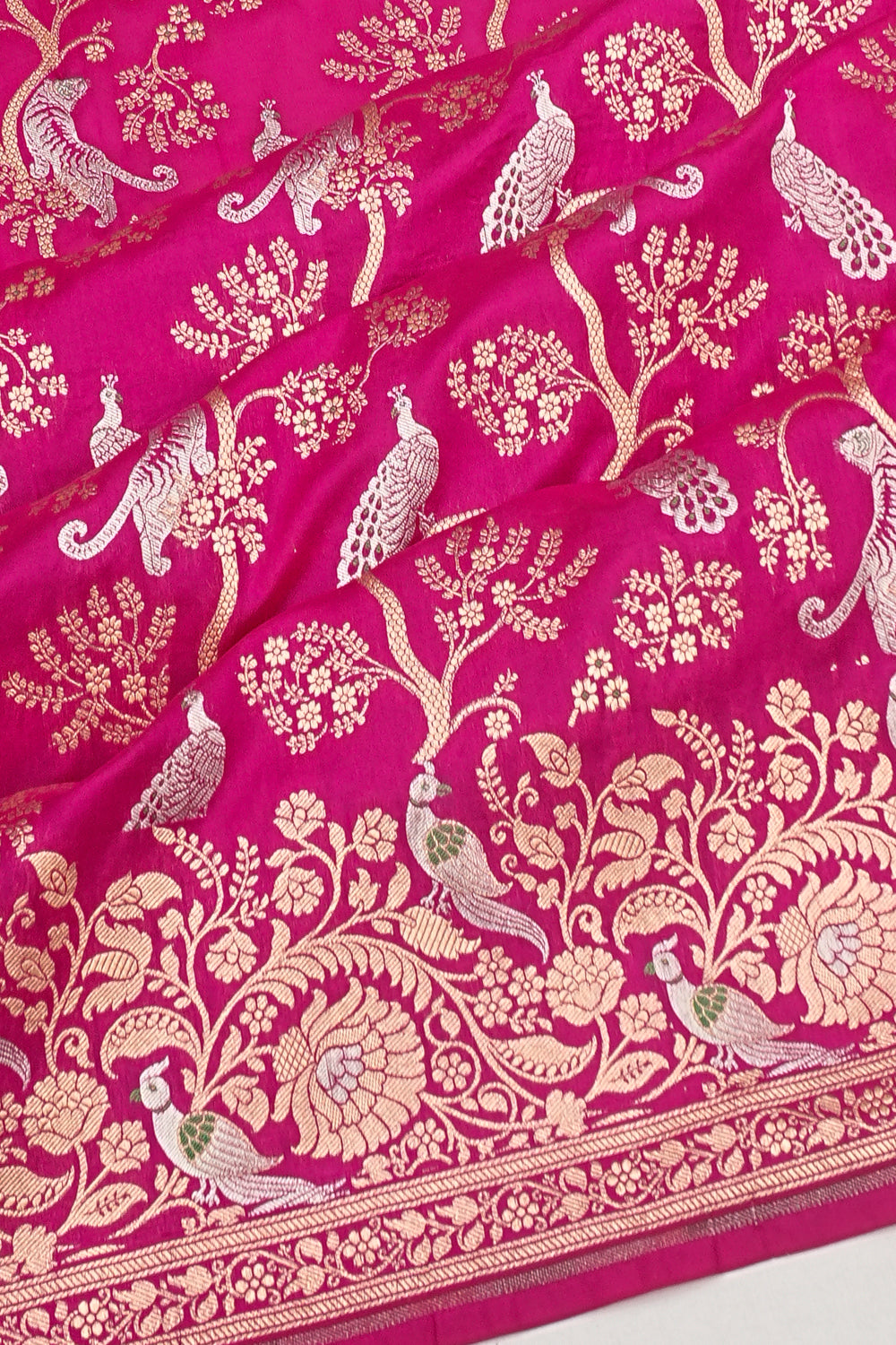 Banarasi Silk Jaal Rani Pink Saree
