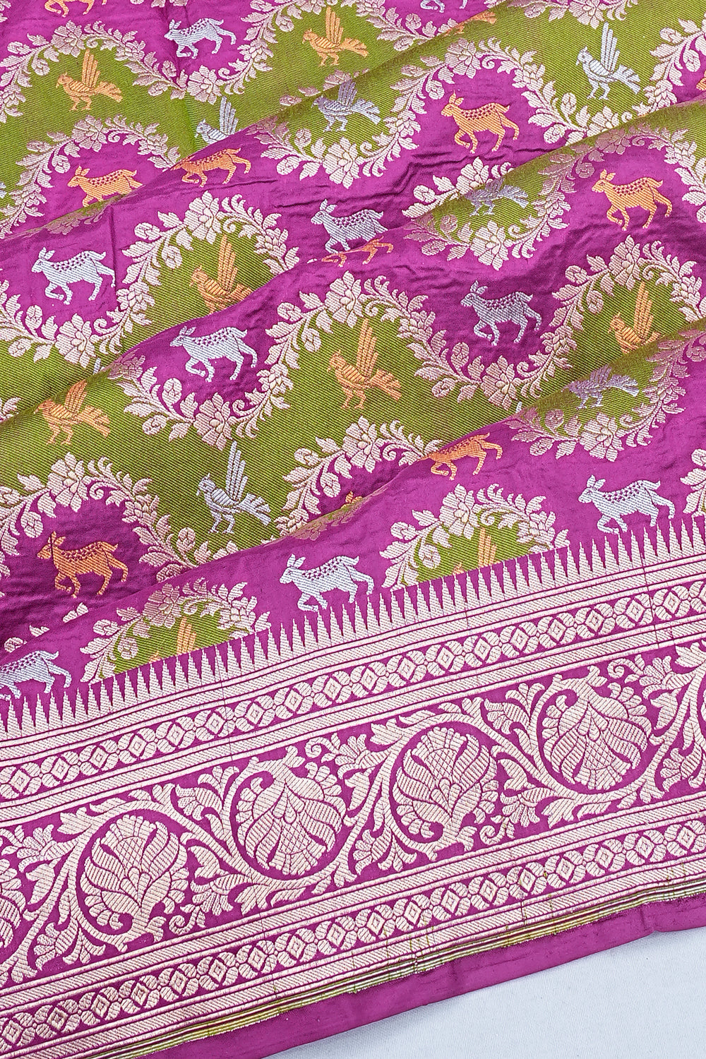Banarasi Silk Jaal Purple And Parrot Green Saree