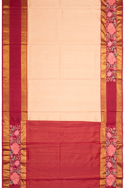 Kanchipuram Silk Checks Peach Saree With Embroidery Border