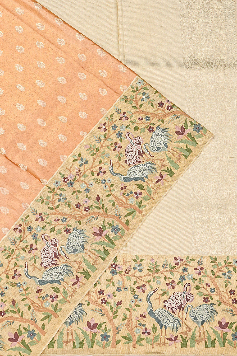Kanchipuram Silk Tissue Butta Peach Saree With Embroidery