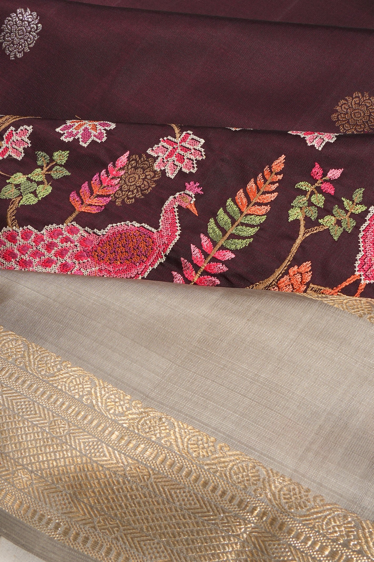 Kanchipuram Silk Butta Brown Saree With Embroidery