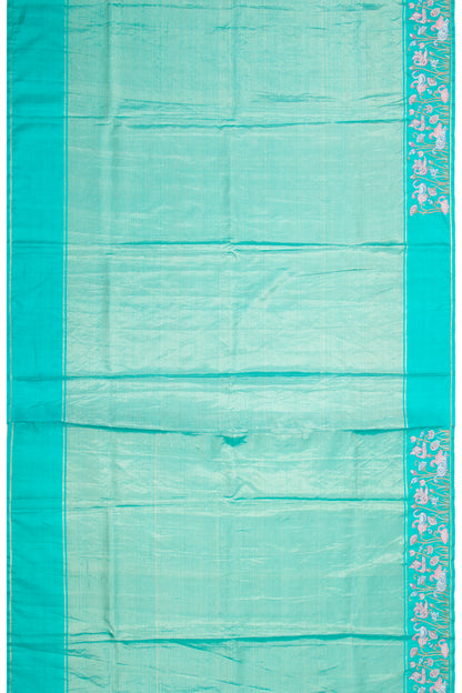 Kanchipuram Silk Oosi Lines Sky Blue Saree With Embroidery Border