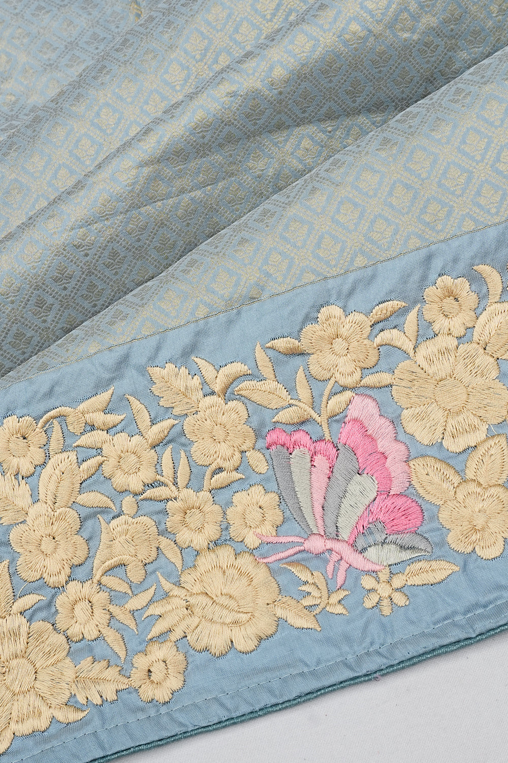 Kanchipuram Silk Brocade Blue Saree With Embroidery Border