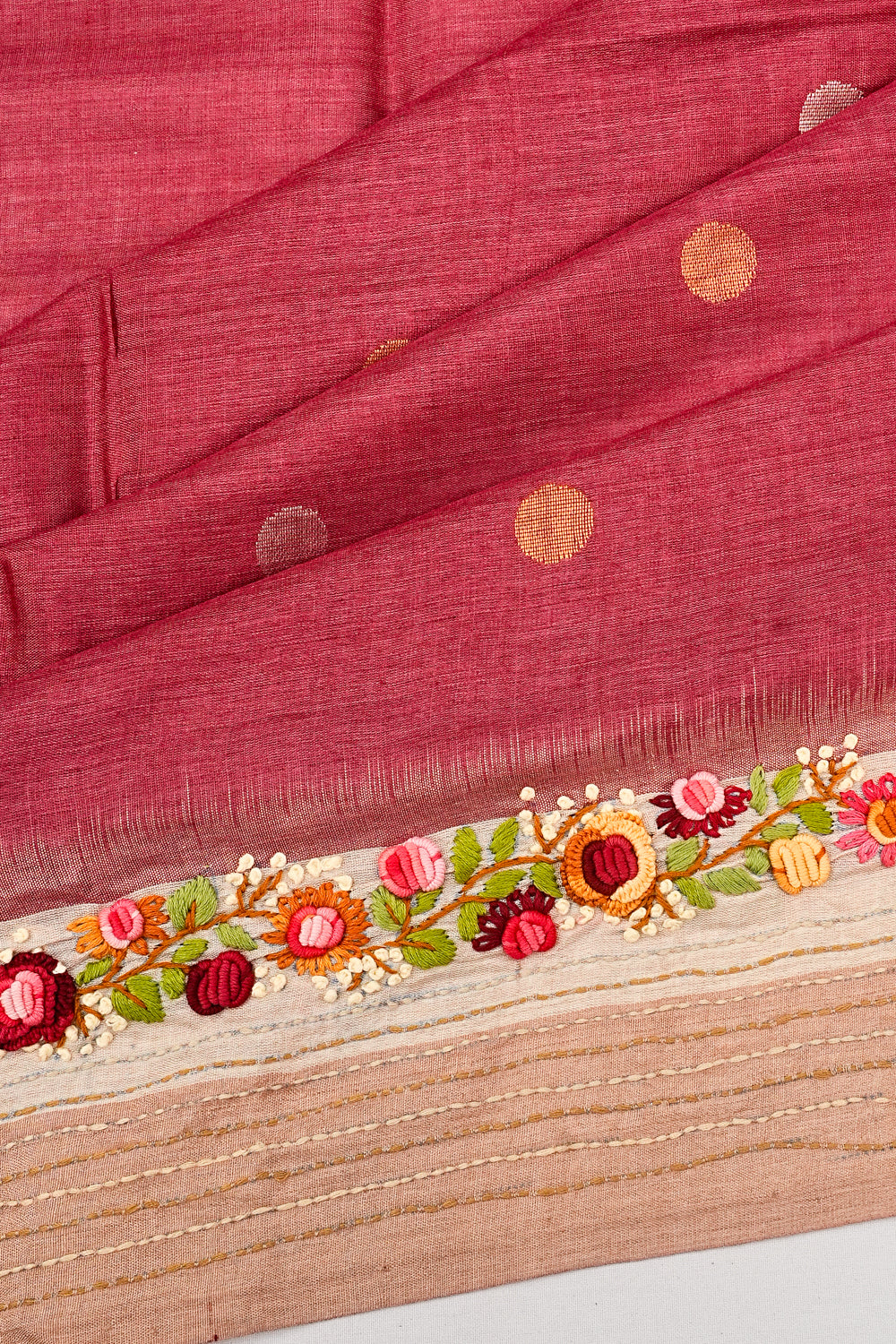Tussar Butta Pink Saree With Embroidery Border