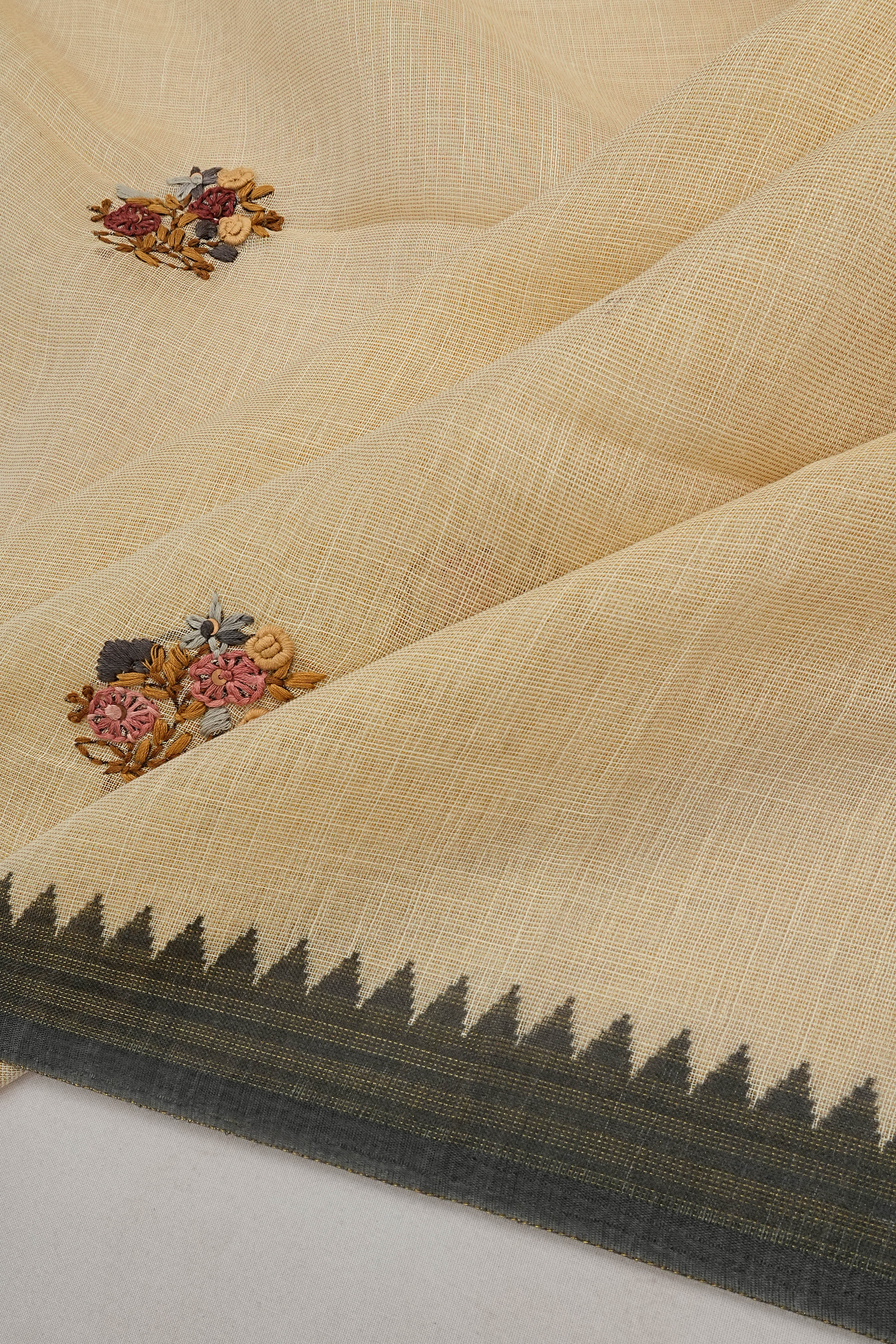 Linen Tissue Embroidery Butta Cream Saree