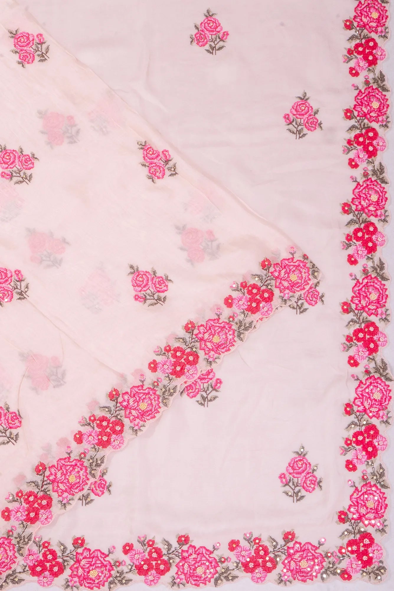 Organza Embroidery Butta Baby Pink Saree