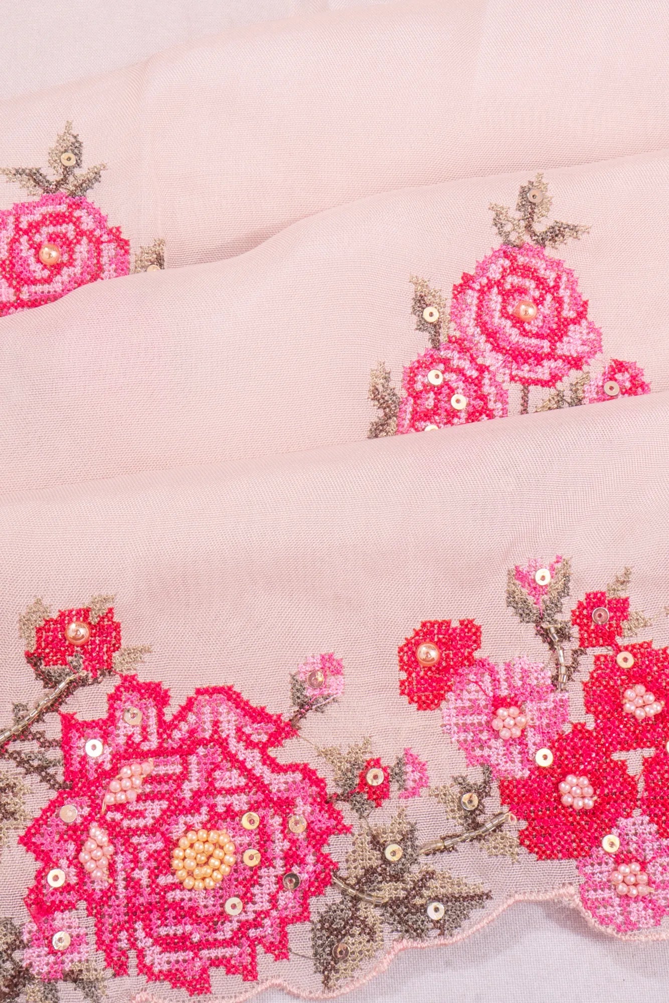 Organza Embroidery Butta Baby Pink Saree