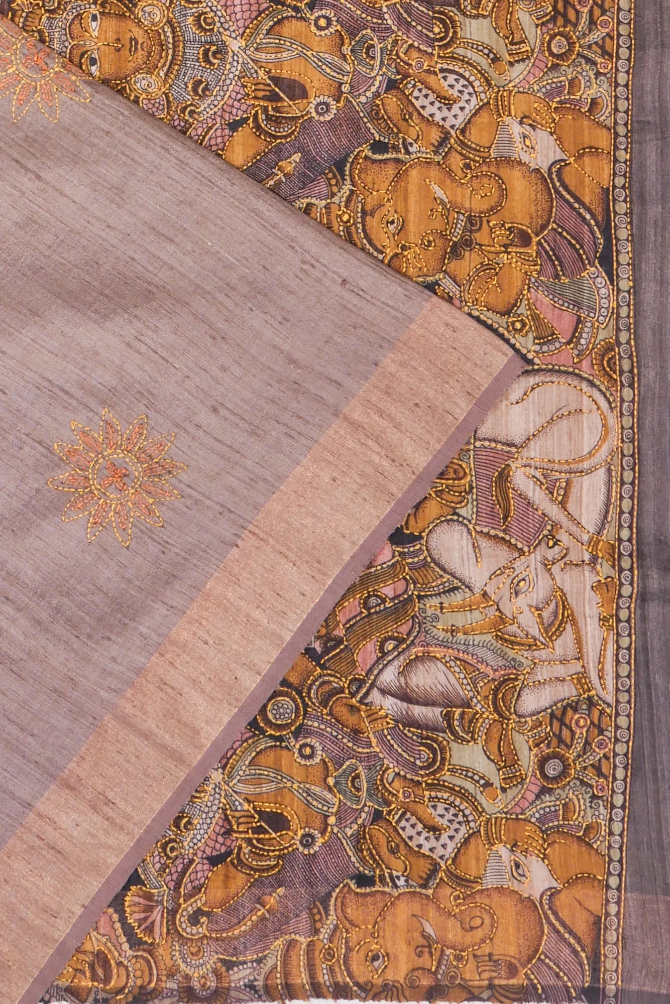 Kankatala Tussar Kantha Work Butta Lilac Saree g2