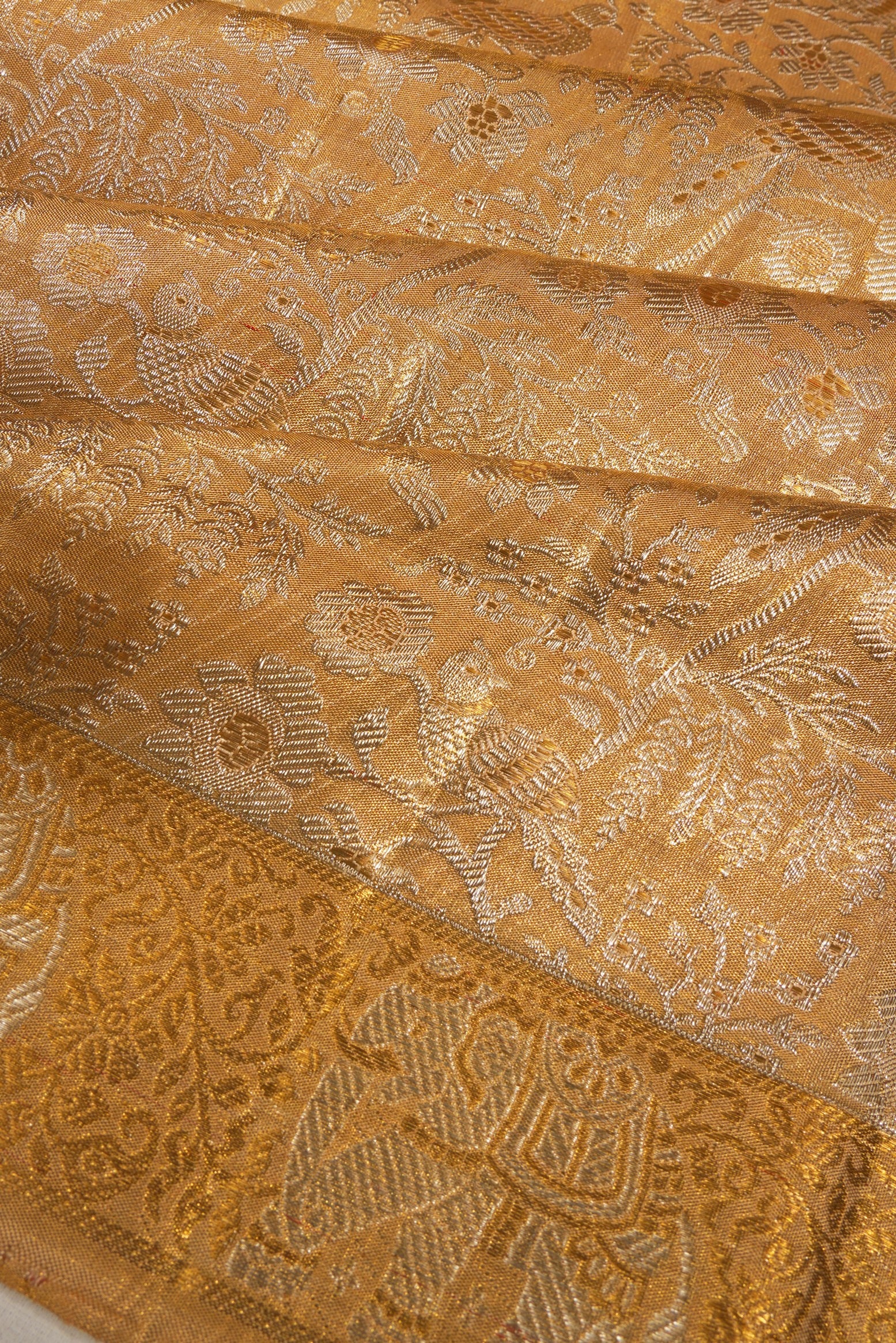 Kanchipuram Silk Tissue Brocade Gold Saree