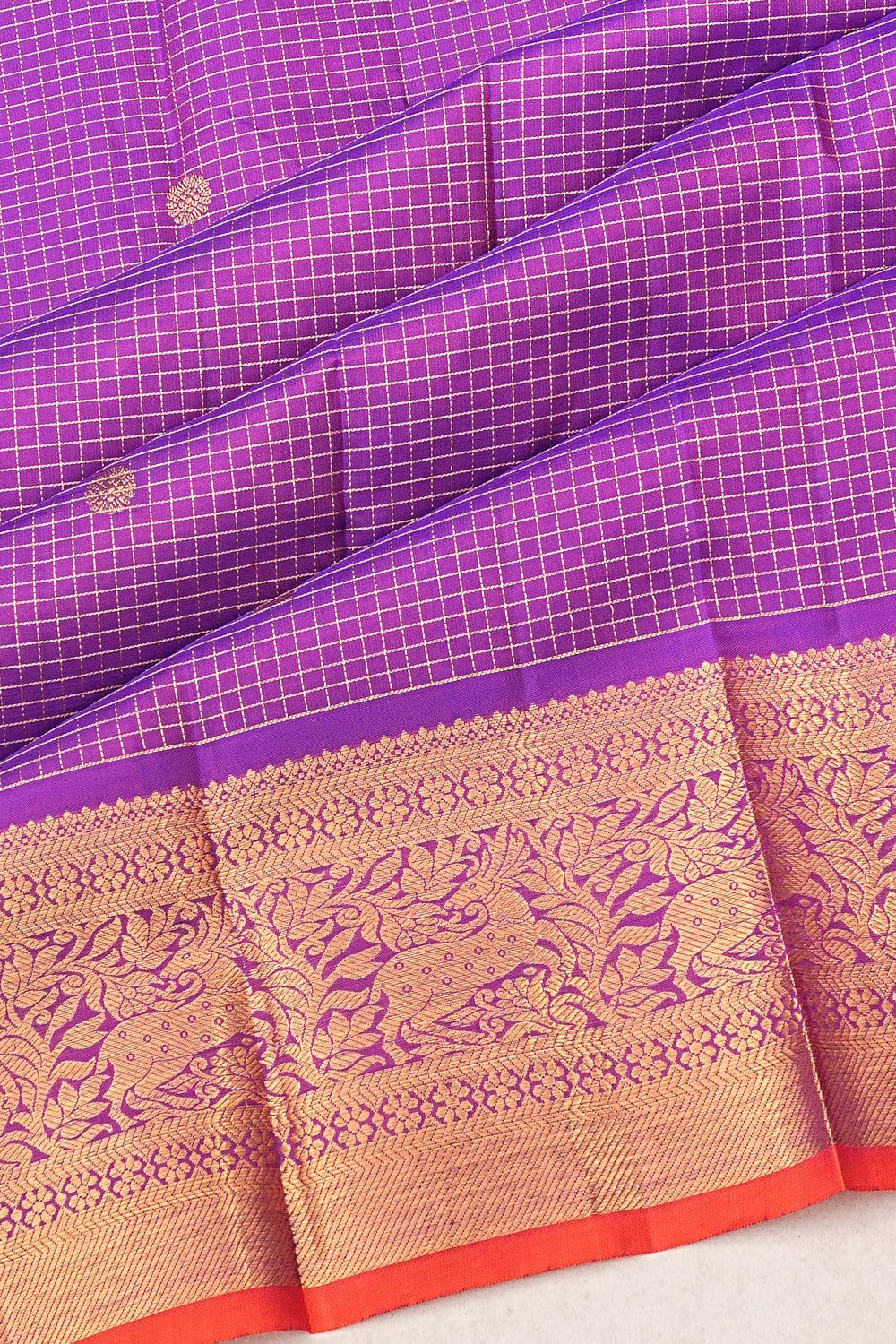 Kanchipuram Silk Checks And Butta Violet Saree 1215012277