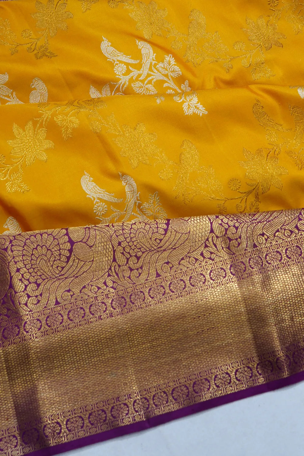 Kanchipuram Silk Jaal Yellow Saree