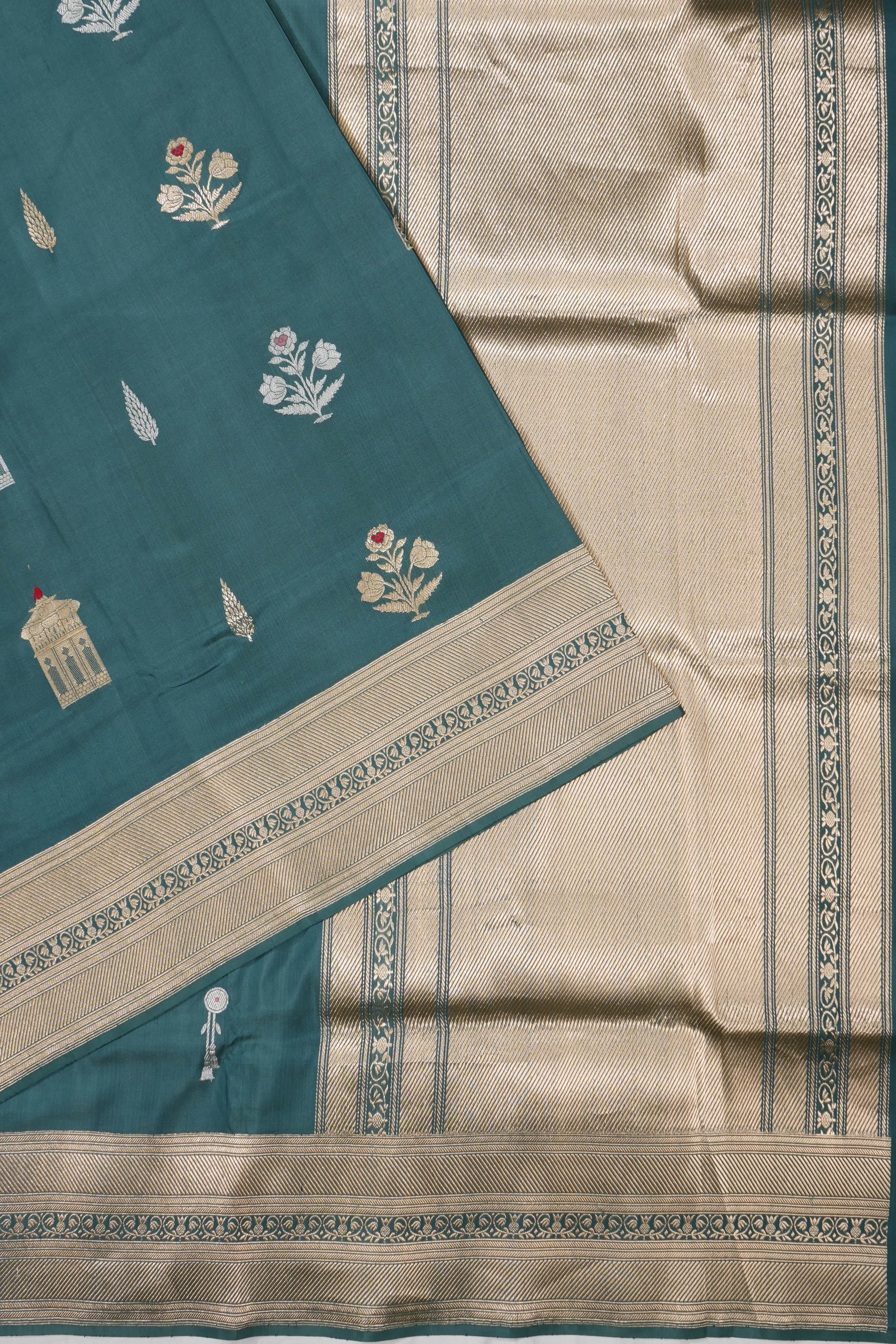 Banarasi Katan Silk Butta Teal Blue Saree