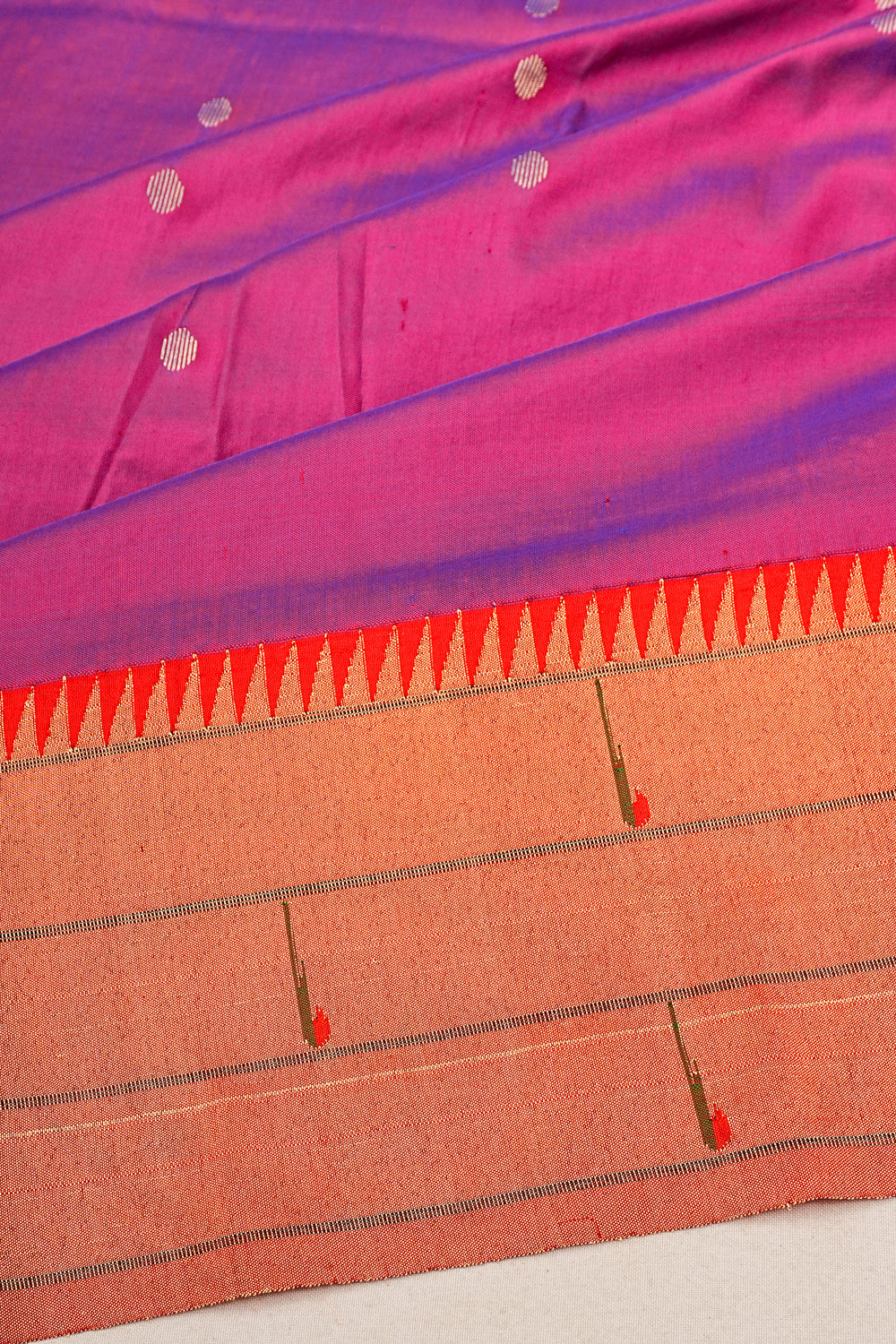 Paithani Silk Butta Purple Saree With Triple Muniya Border