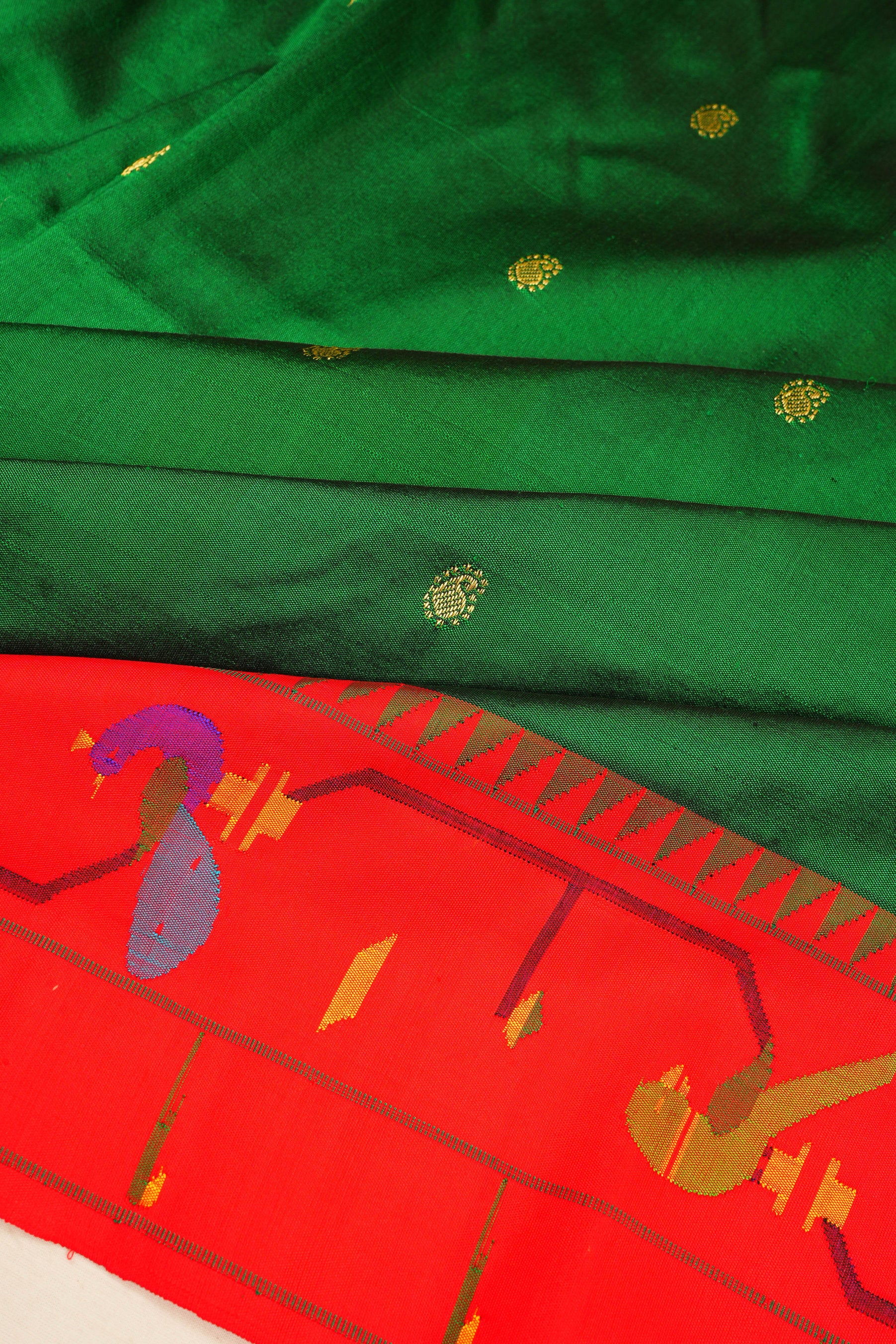 Paithani Silk Butta Dark Green Saree With Akruthi Border