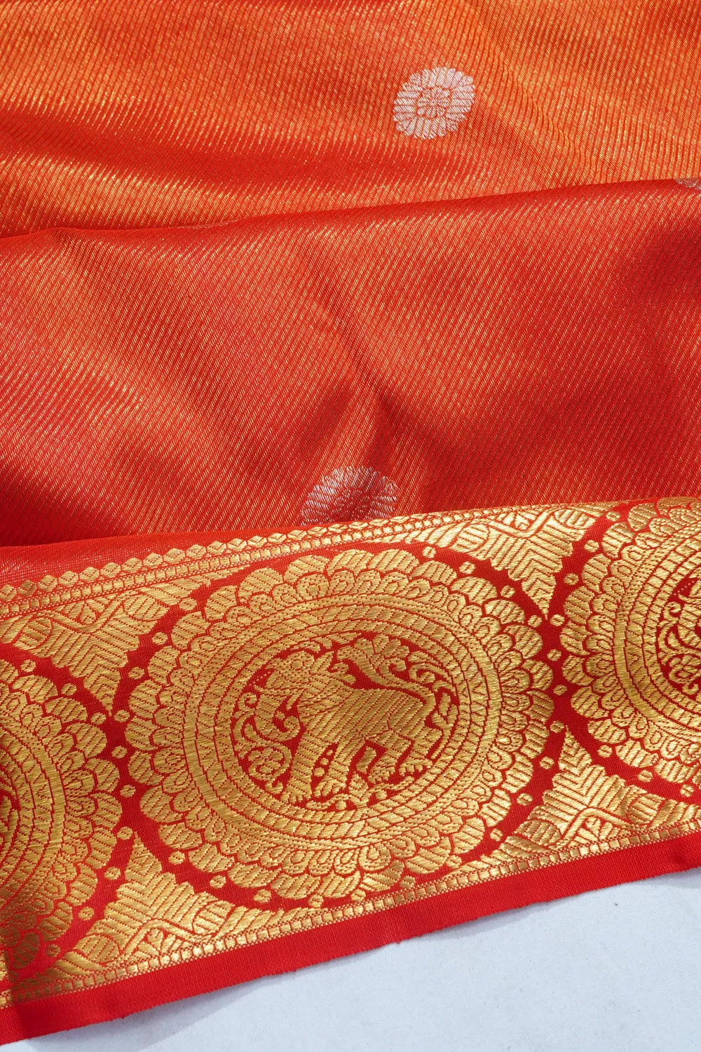 Kanchipuram Silk Tissue Brocade Red Saree