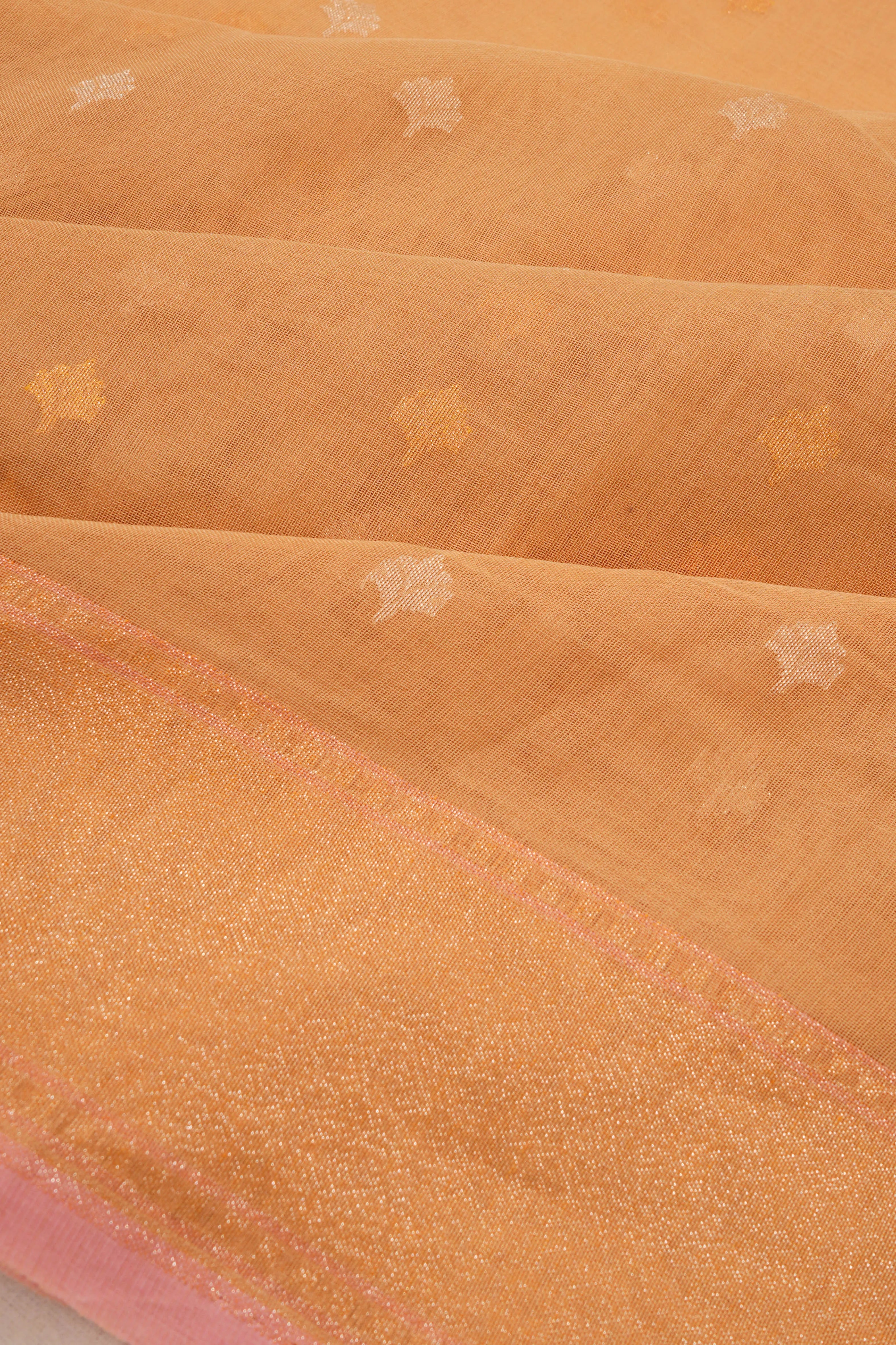 Banarasi Cotton Jamdani Jaal Butta Pastel Orange Saree
