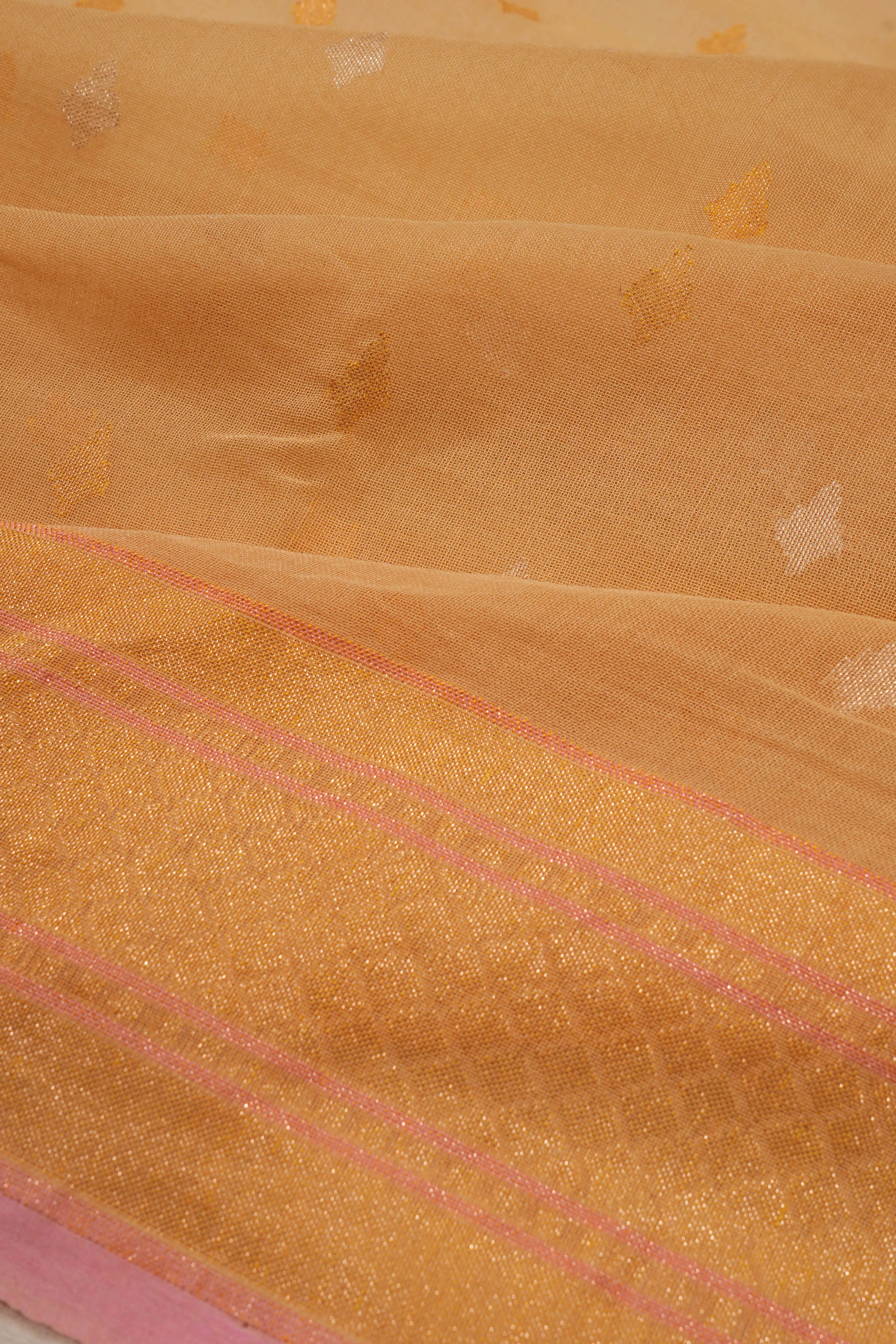 Banarasi Cotton Jamdani Butta Orange Saree