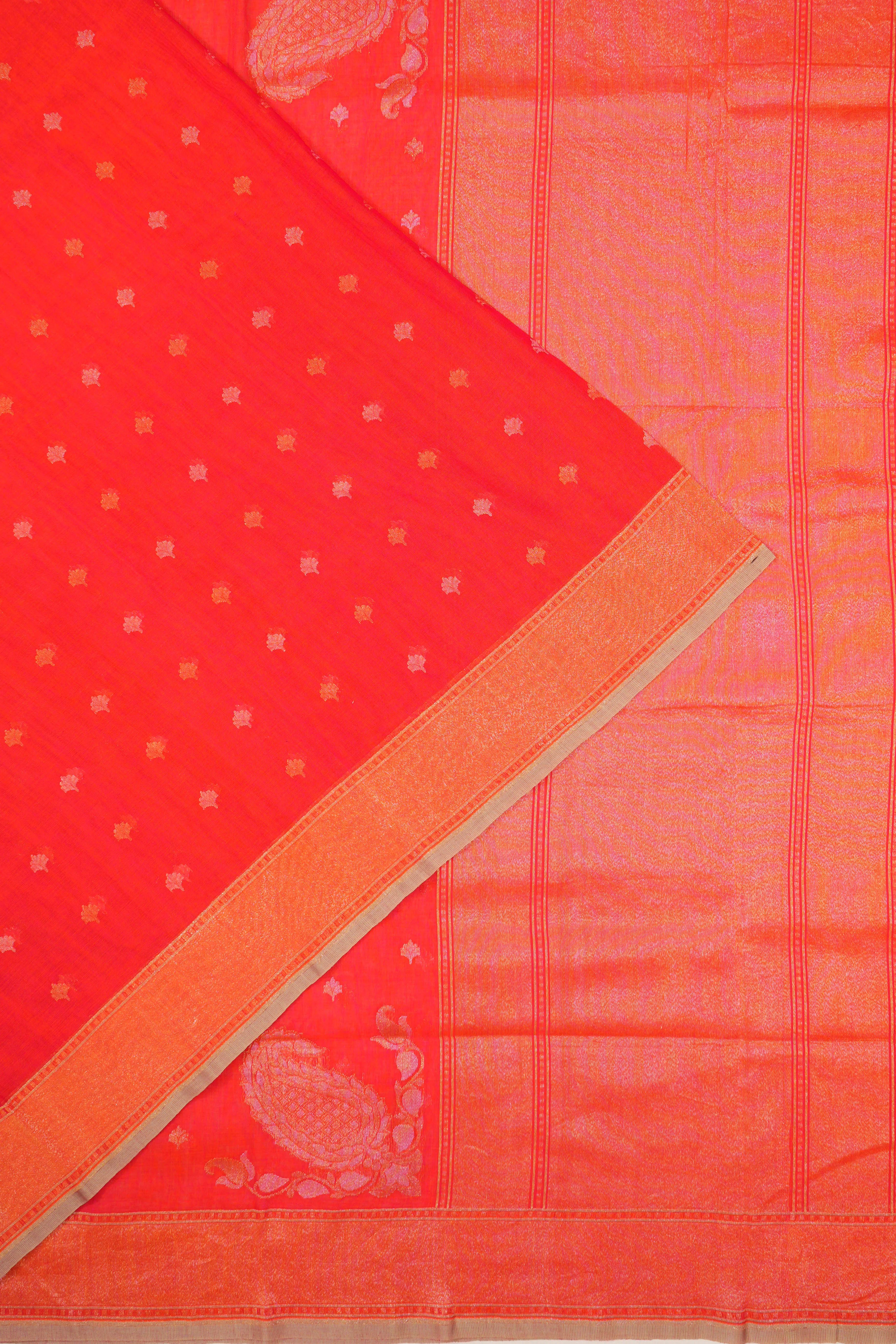 Banarasi Cotton Jamdani Butta Red Saree