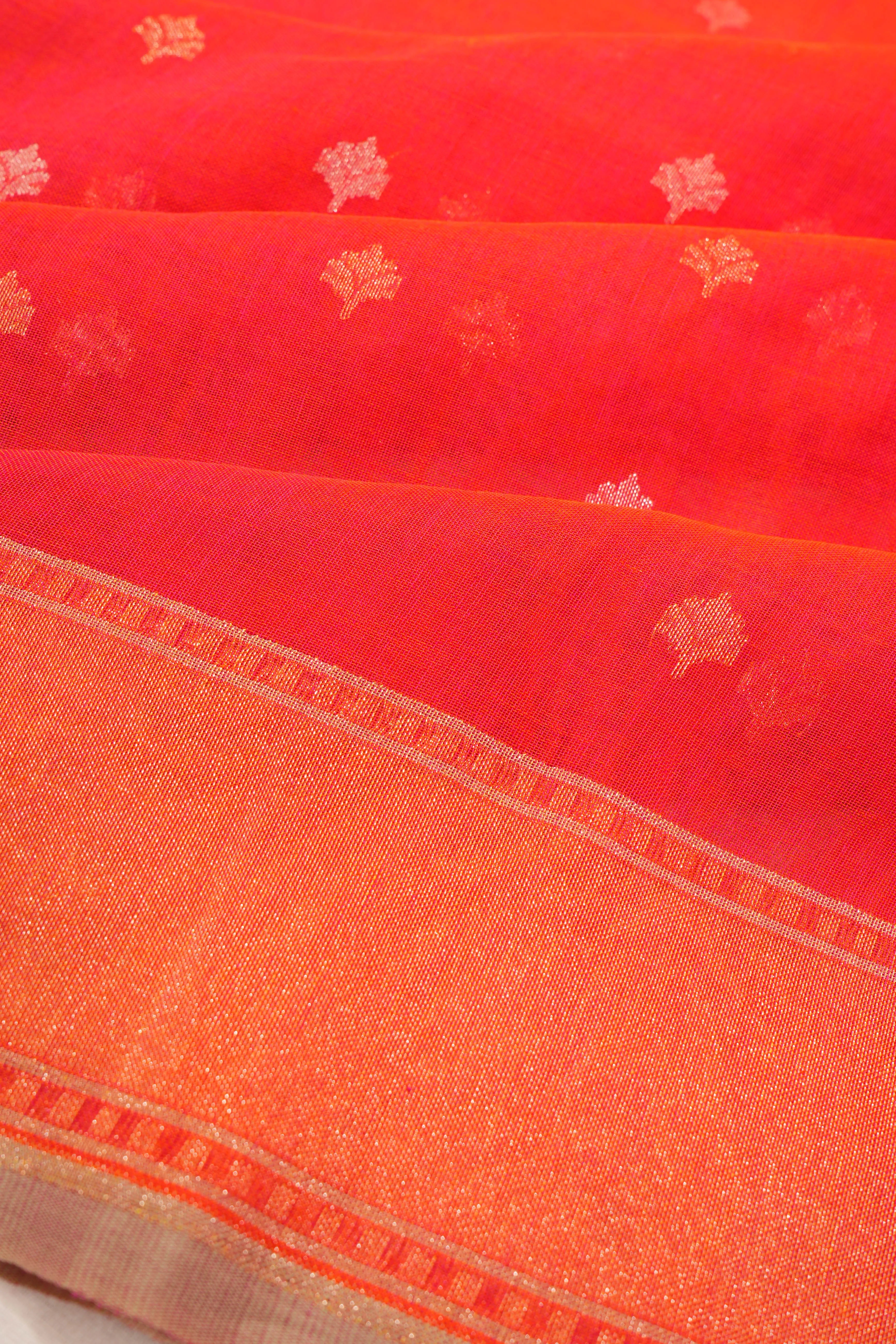Banarasi Cotton Jamdani Butta Red Saree