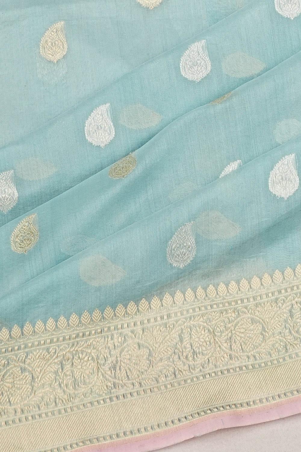 Banarasi Cotton Butta Pastel Blue Saree
