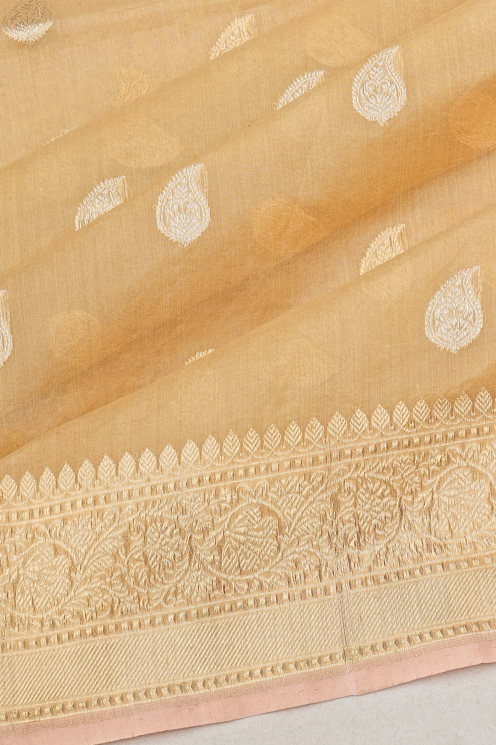 Banarasi Cotton Butta Pitambari Yellow Saree