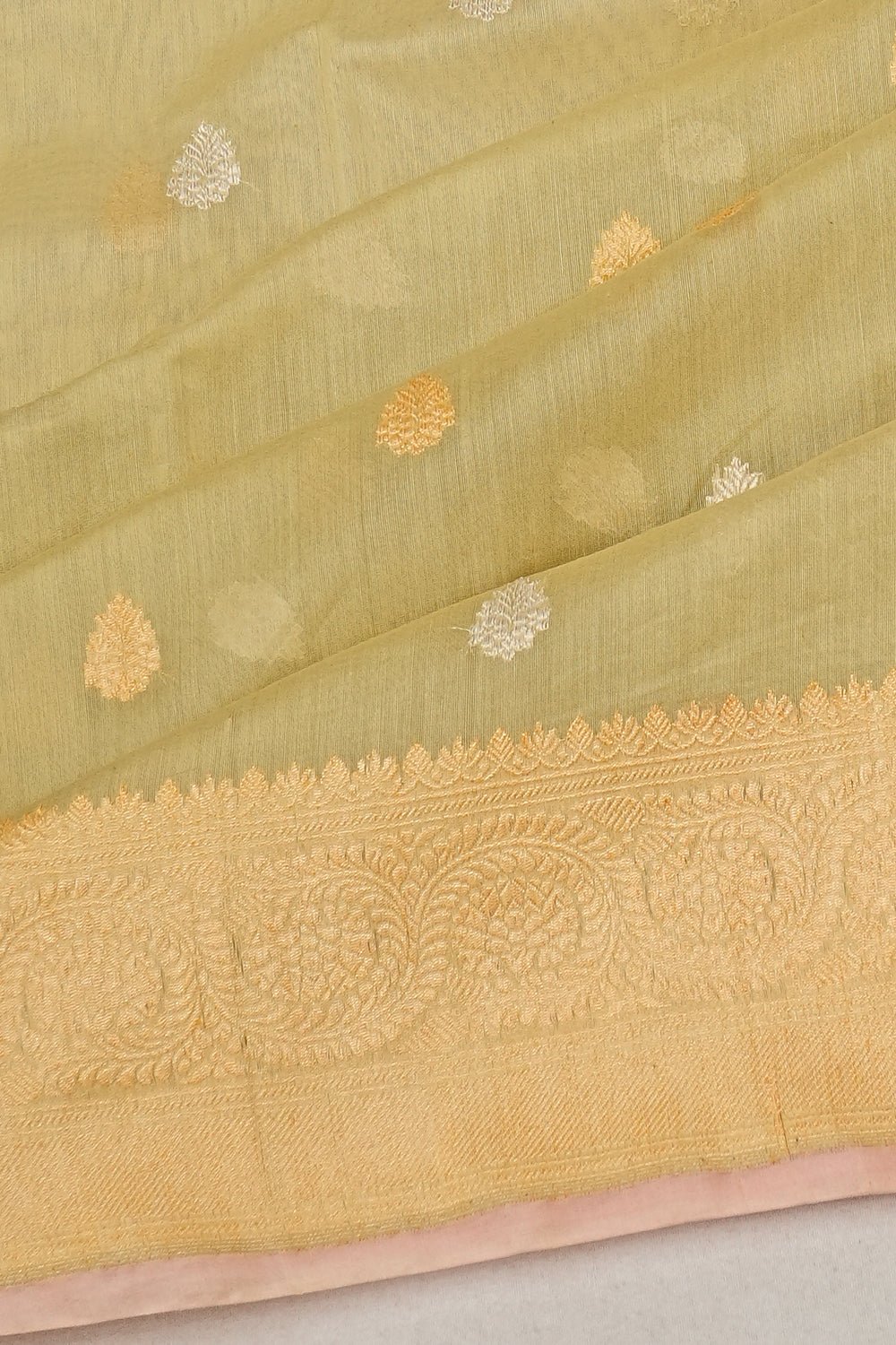 Banarasi Cotton Butta Pista Green Saree