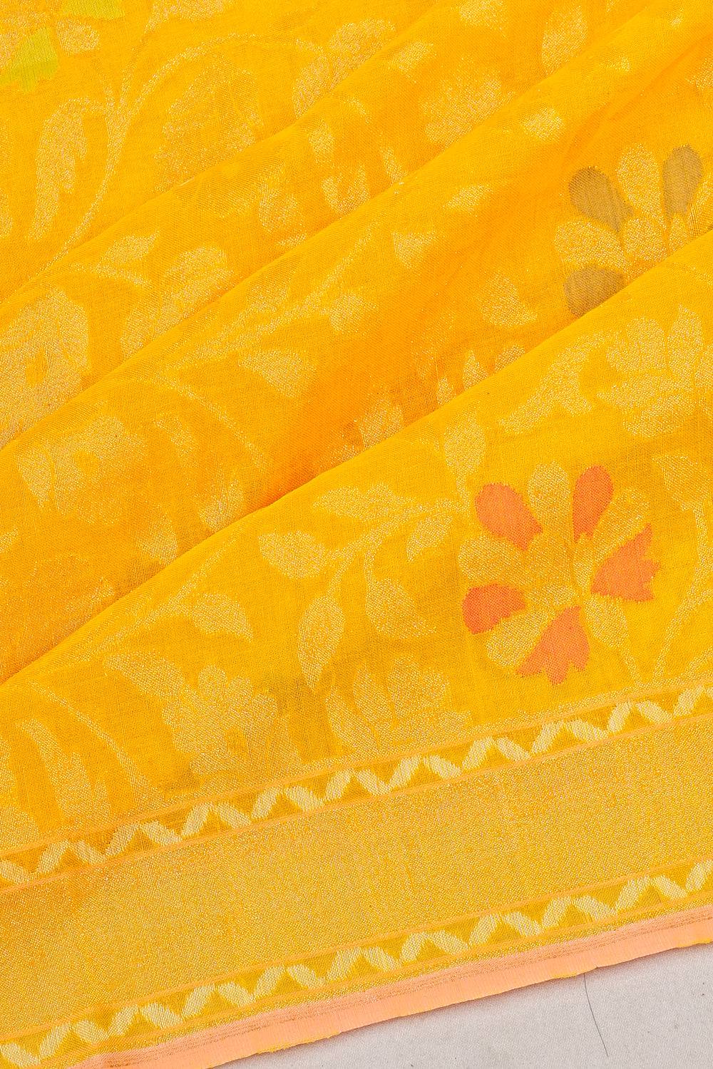 Banarasi Cotton Brocade Yellow Saree