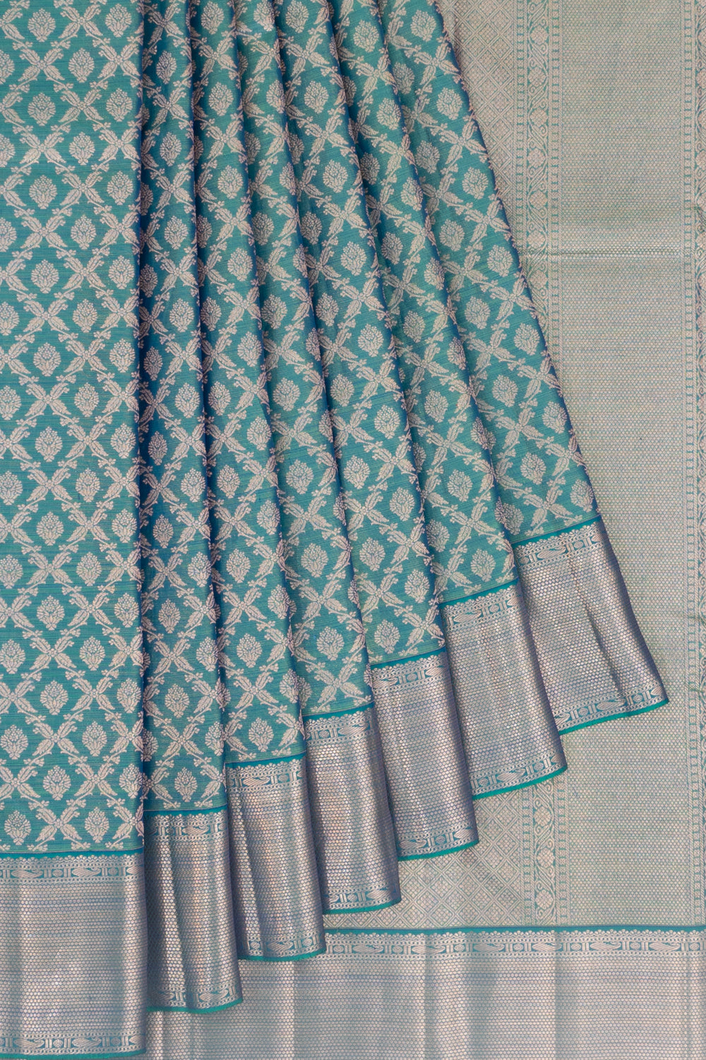 Kanchipuram Silk Brocade Teal Blue Saree