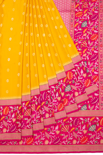 Banarasi Silk Butta Yellow Saree With Jamdani Border