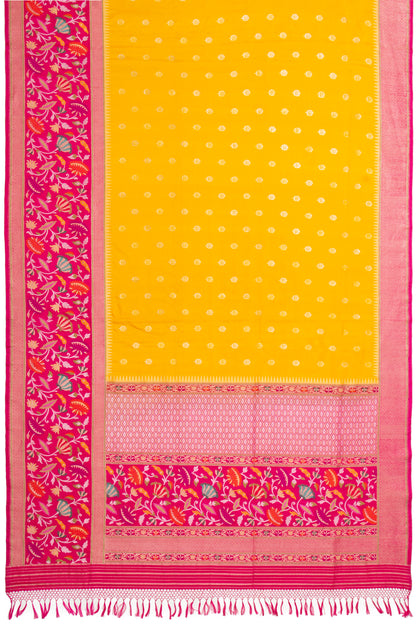 Banarasi Silk Butta Yellow Saree With Jamdani Border