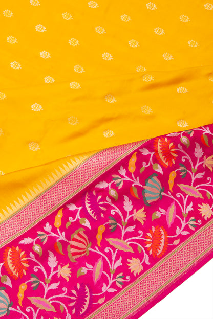 Banarasi Silk Butta Yellow Saree With Jamdani Border