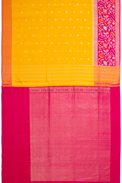 Banarasi Silk Butta Yellow Saree With Jamdani Border