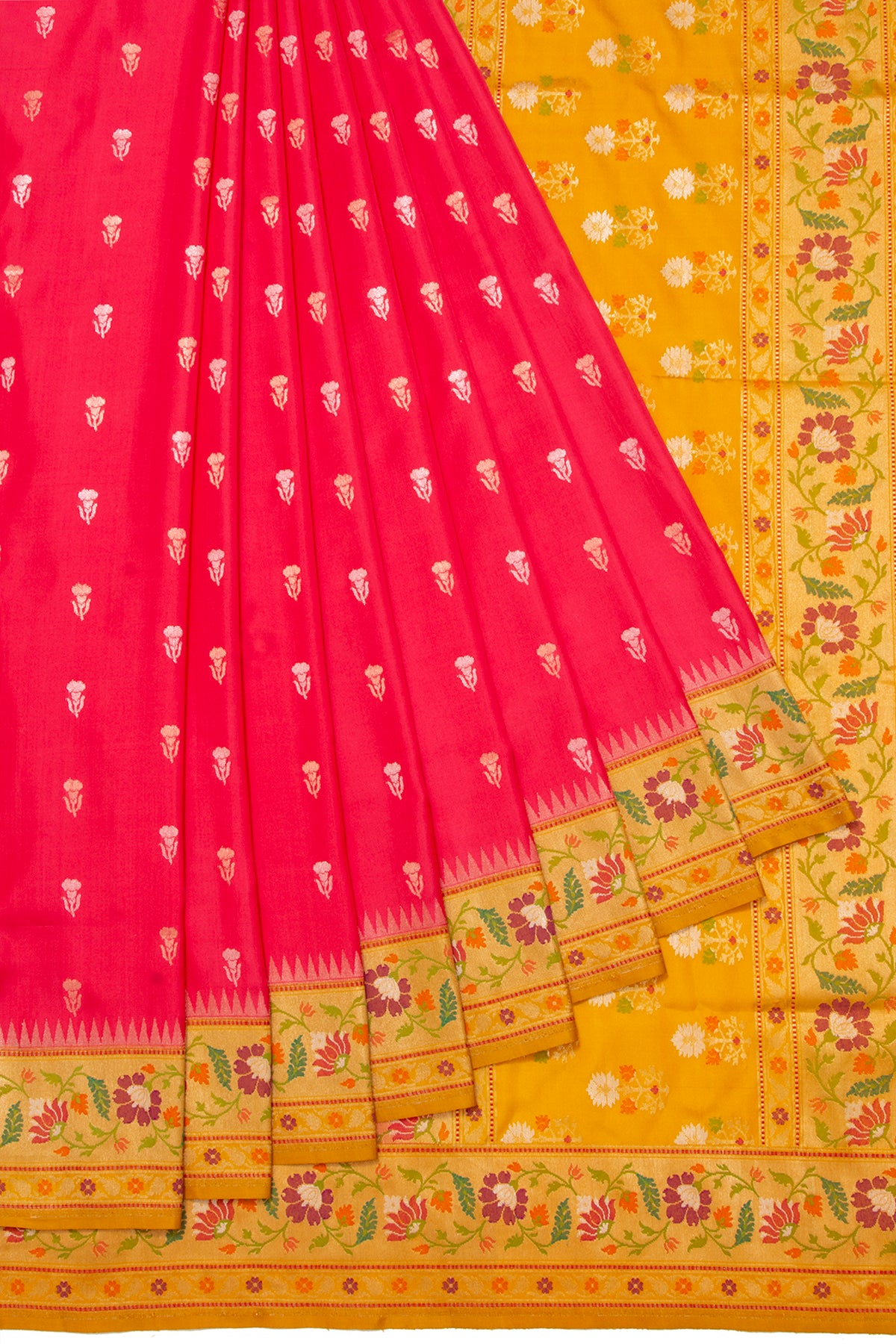 Banarasi Silk Butta Pink Saree With Jamdani Border