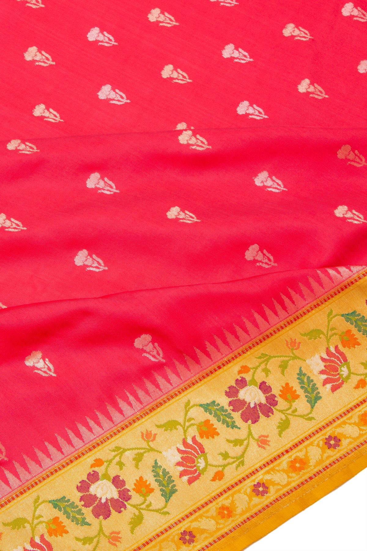 Banarasi Silk Butta Pink Saree With Jamdani Border