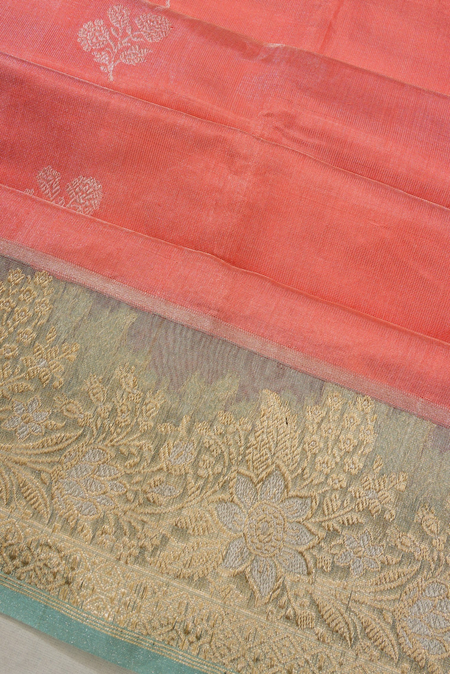 Banarasi Kora Organza Butta Pastel Orange Saree
