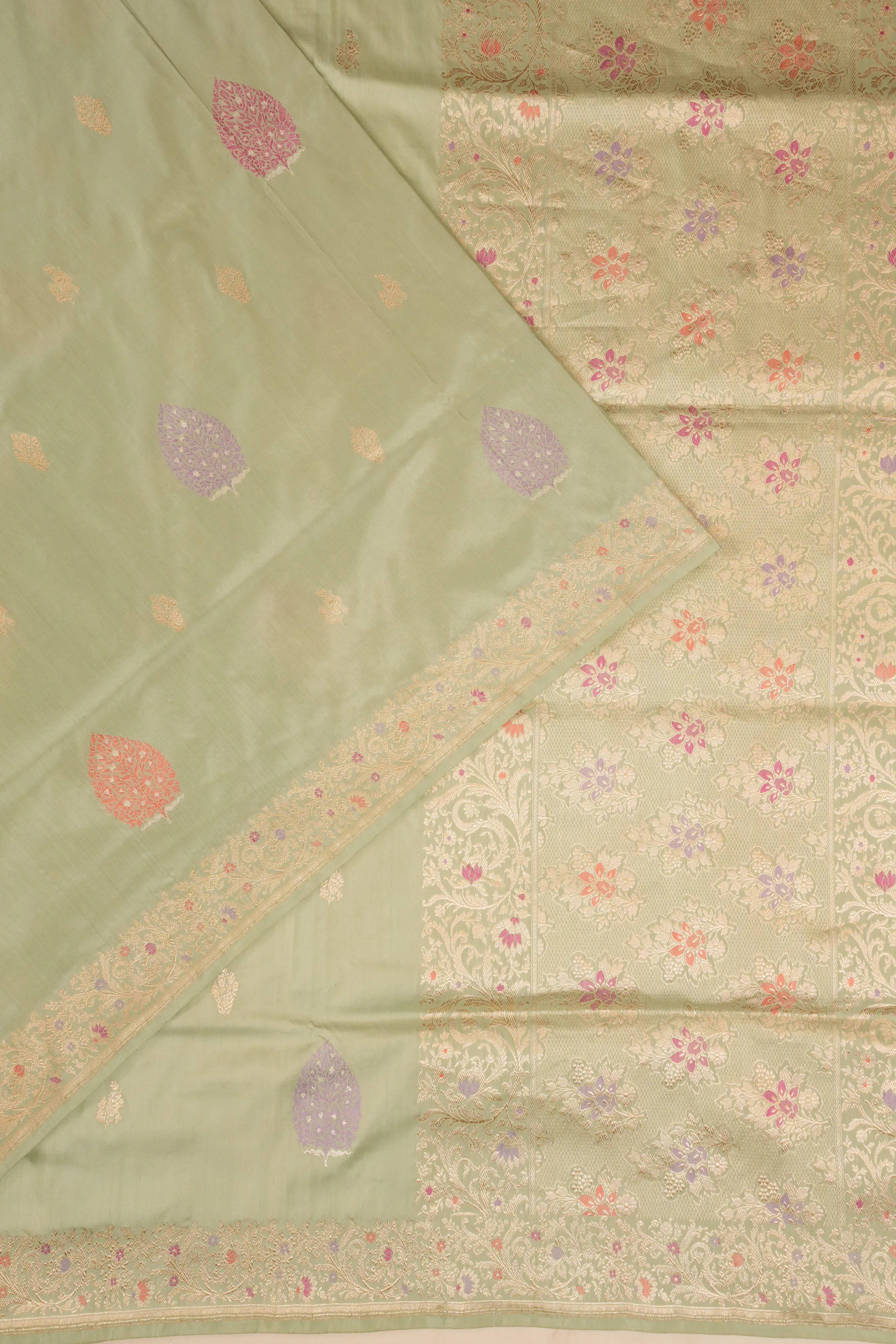 Banarasi Silk Butta Pista Green Saree