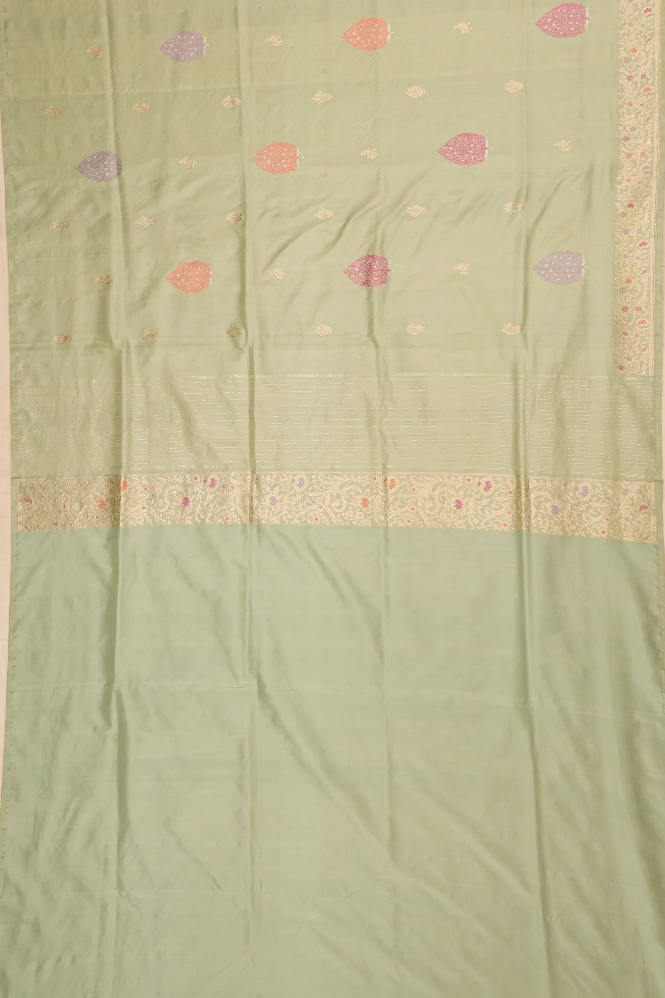 Banarasi Silk Butta Pista Green Saree