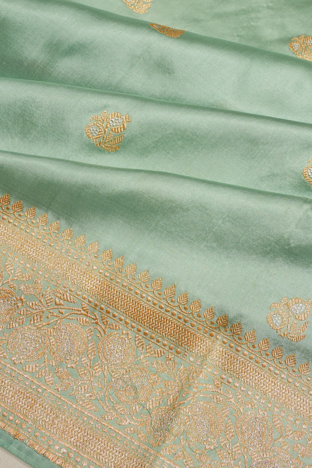 Banarasi Mashru Silk Butta Pastel Green Saree
