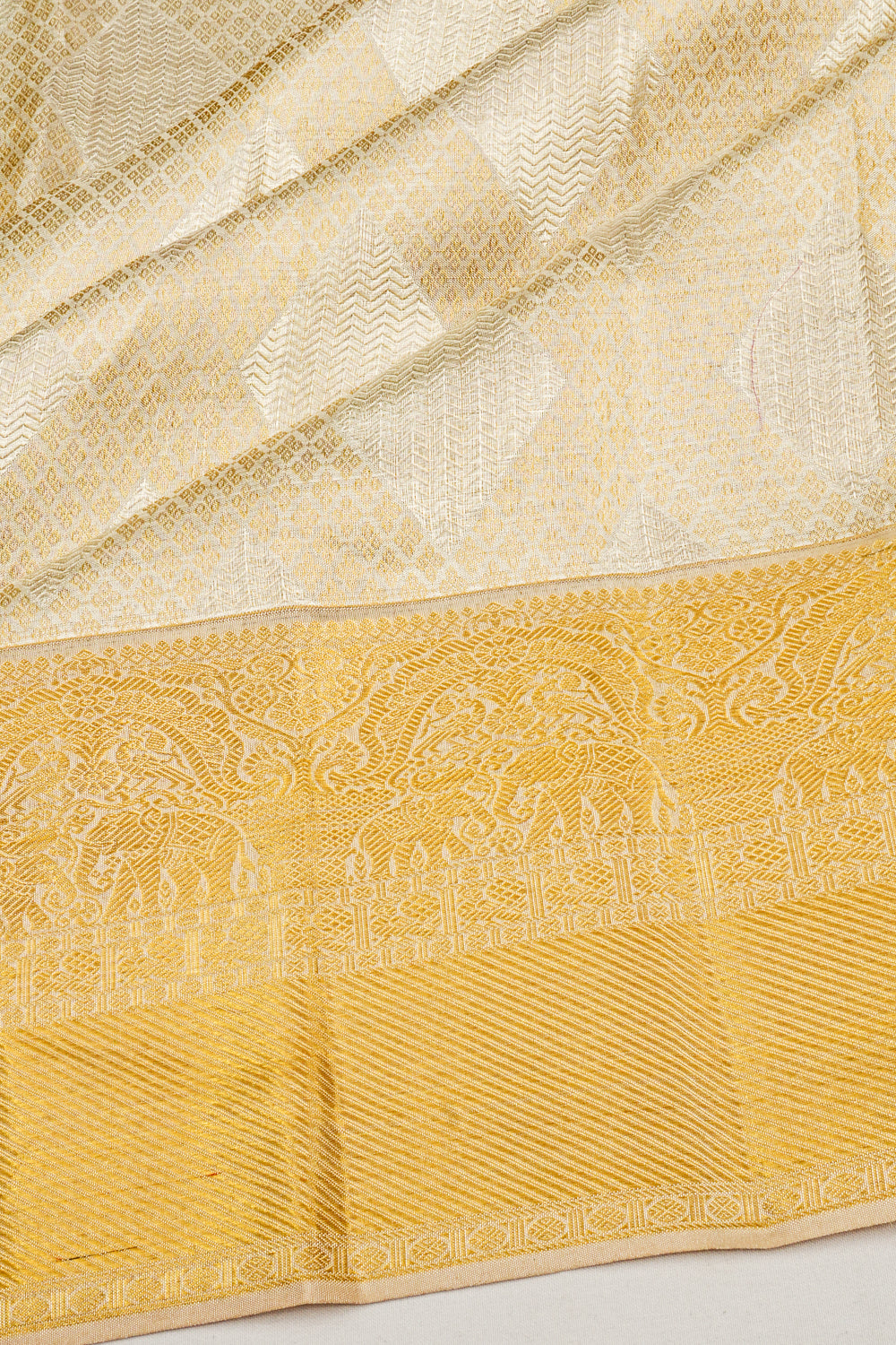 Kanchipuram Silk Tissue Brocade Silver Saree
