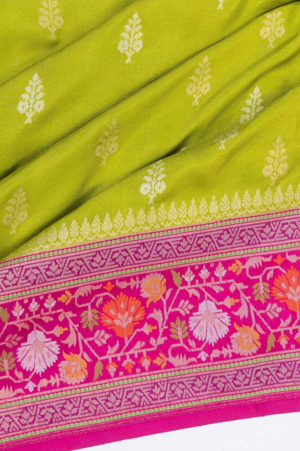 Banarasi Silk Butta Parrot Green Saree