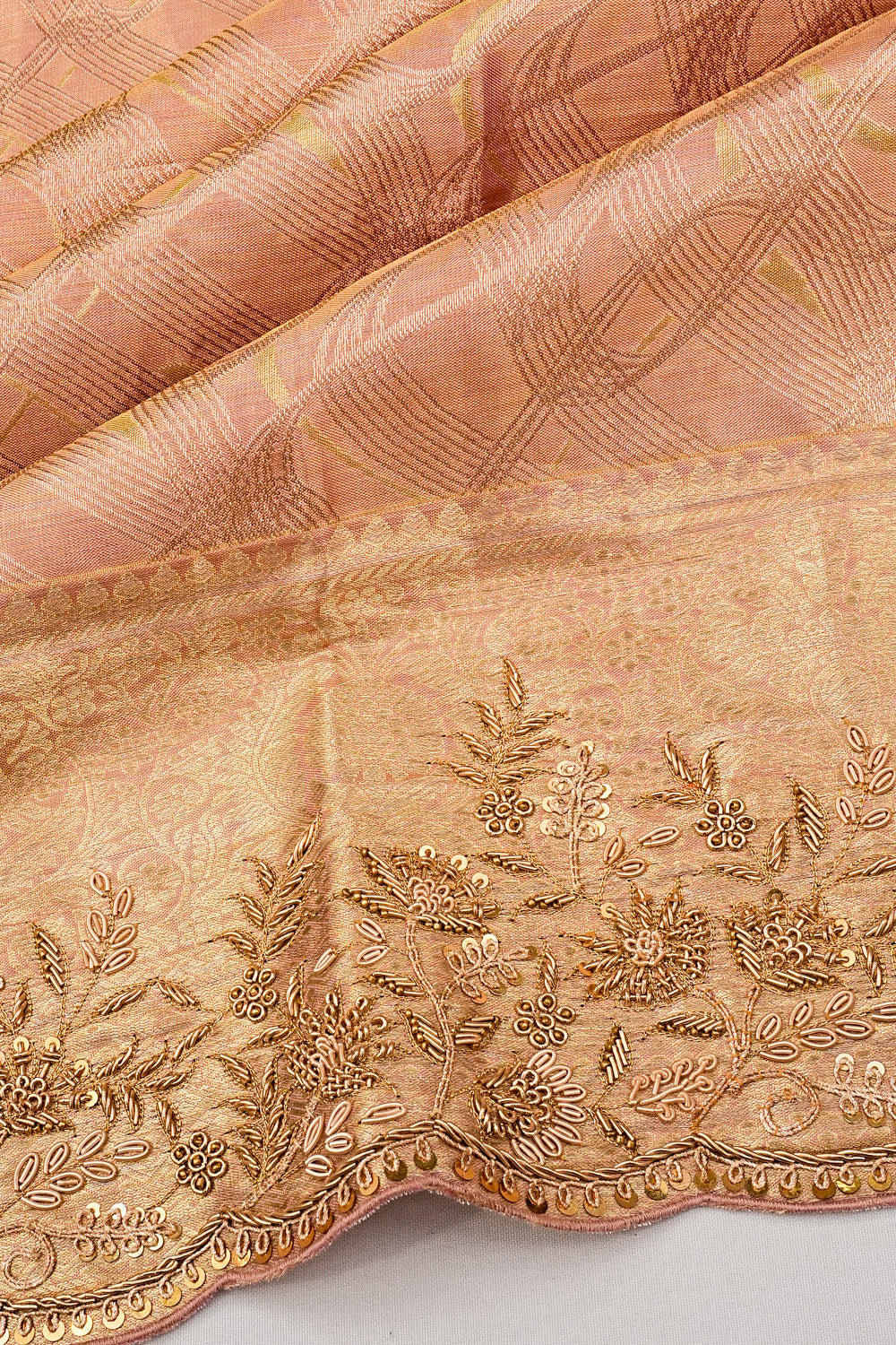 Kanchipuram Silk Tissue Brocade Pink Saree With Zardosi Work 1215017760