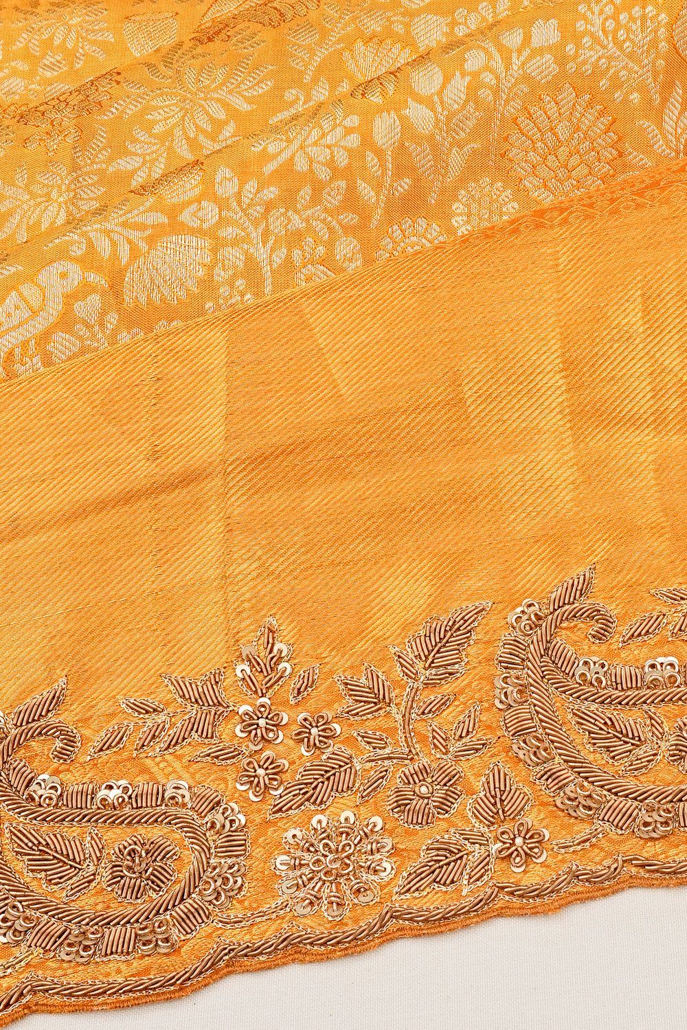 Kanchipuram Silk Tissue Brocade Gold Saree