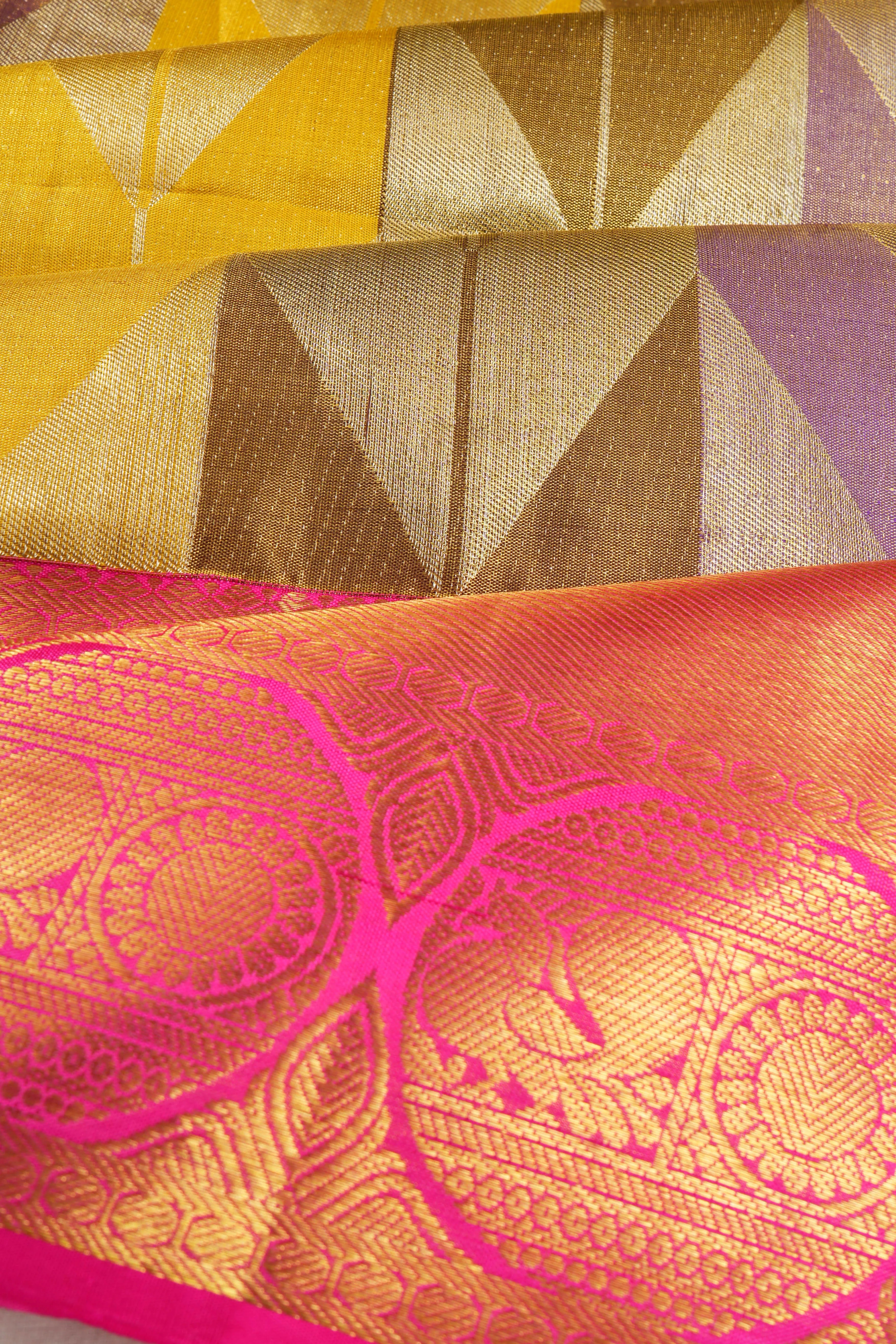 Kanchipuram Silk Tissue Geometrical Brocade Multicolour Saree