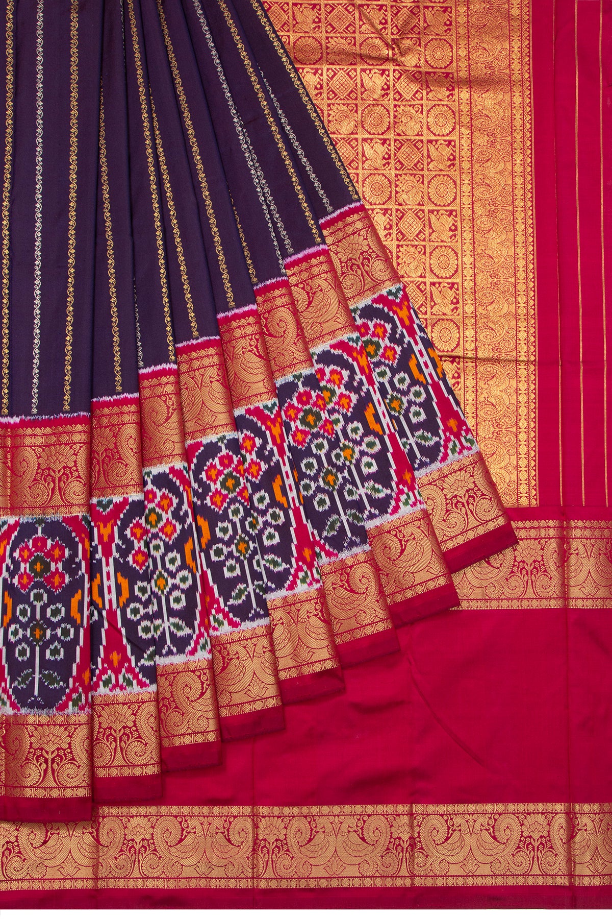 Kanchipuram Silk Vertical Lines Violet Saree