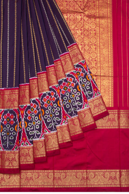 Kanchipuram Silk Vertical Lines Violet Saree