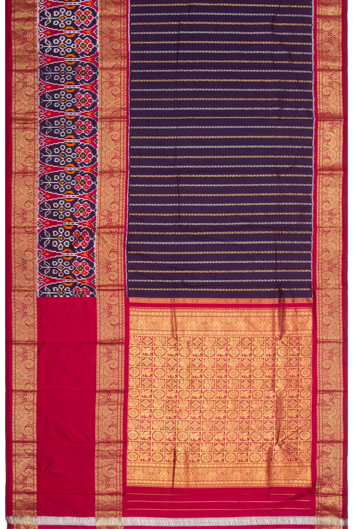 Kanchipuram Silk Vertical Lines Violet Saree